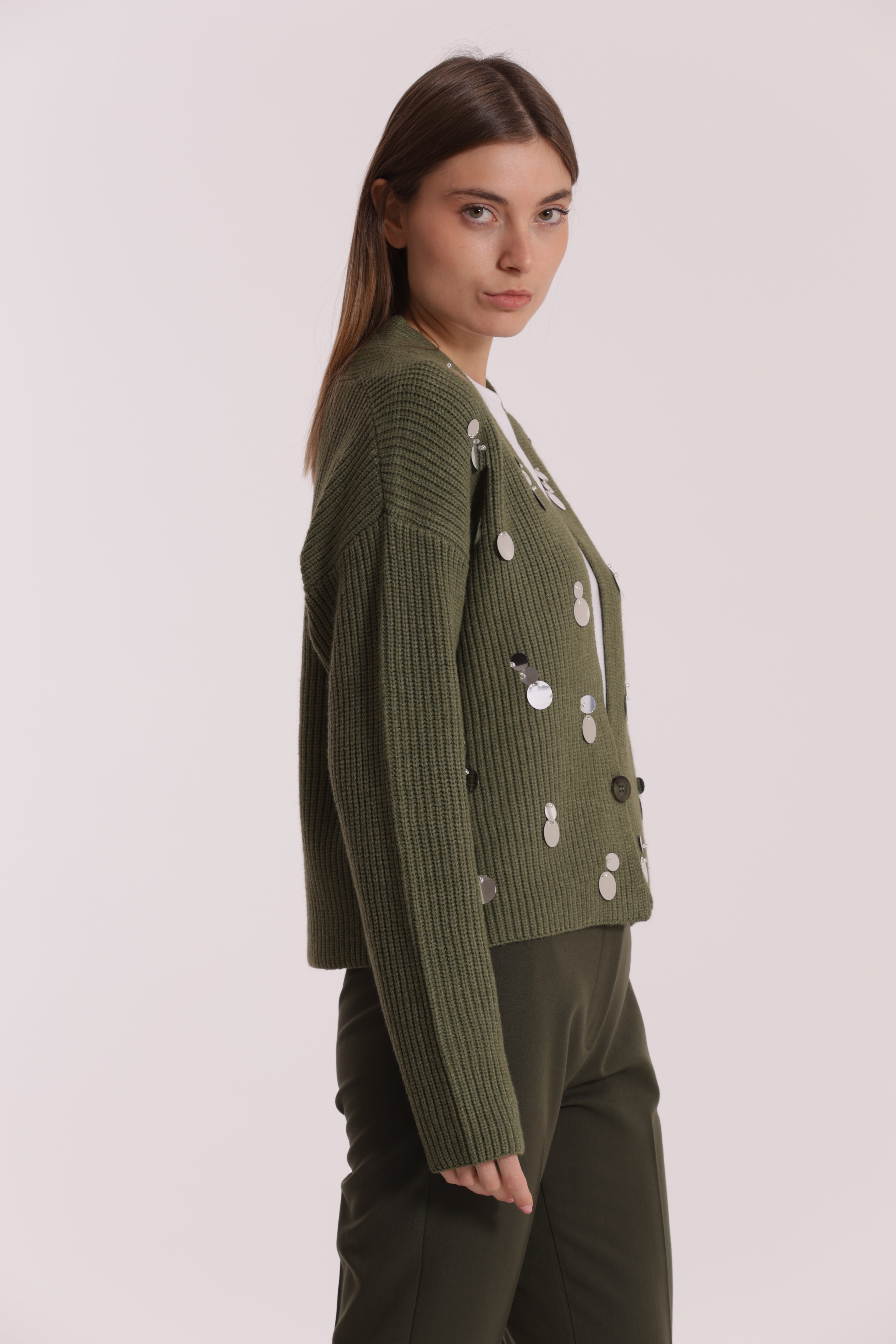 Mimi Mua Cardigan con Strass Nero Maglia Taglia S