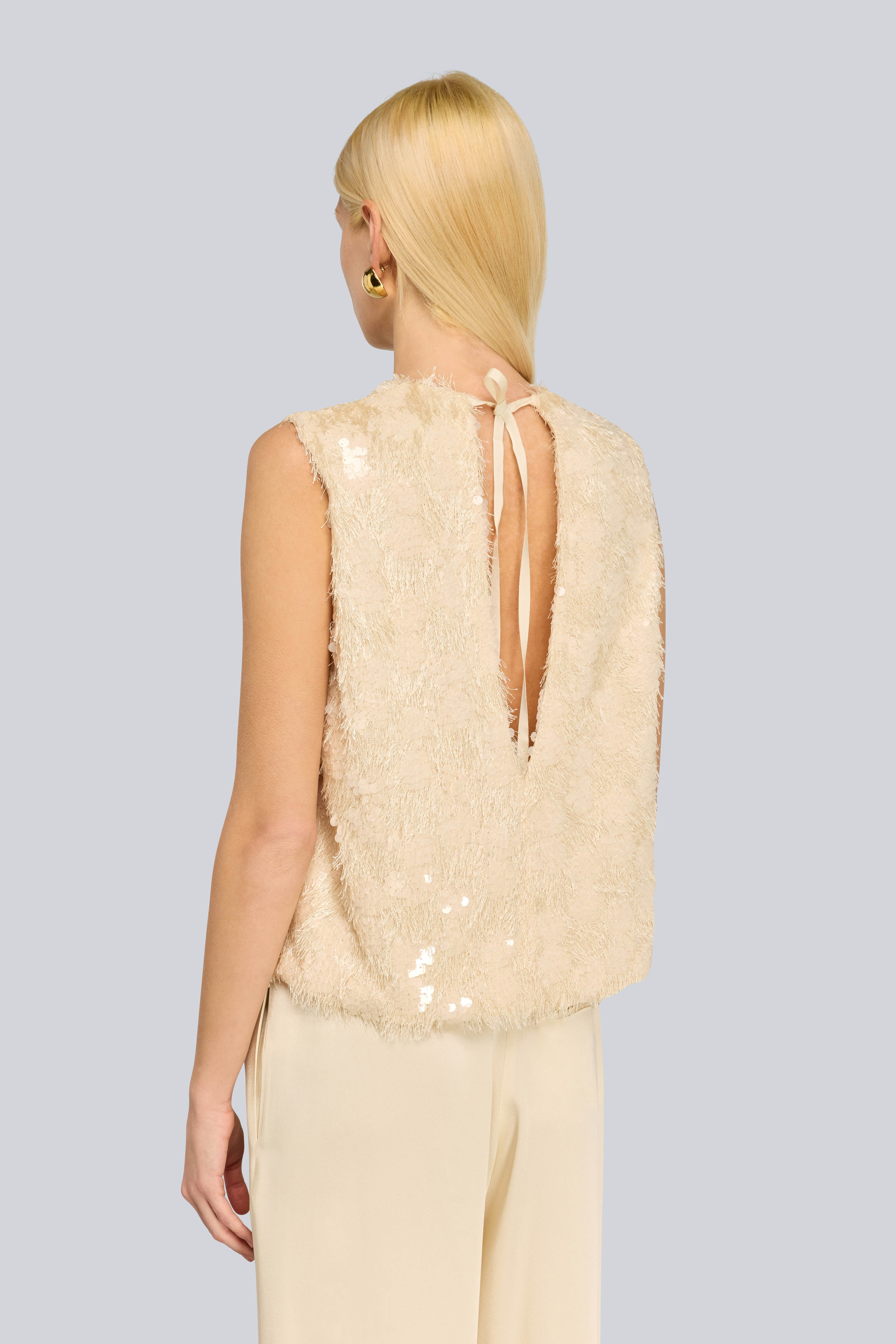 Semicouture Cara top paillettes blu notte girocollo