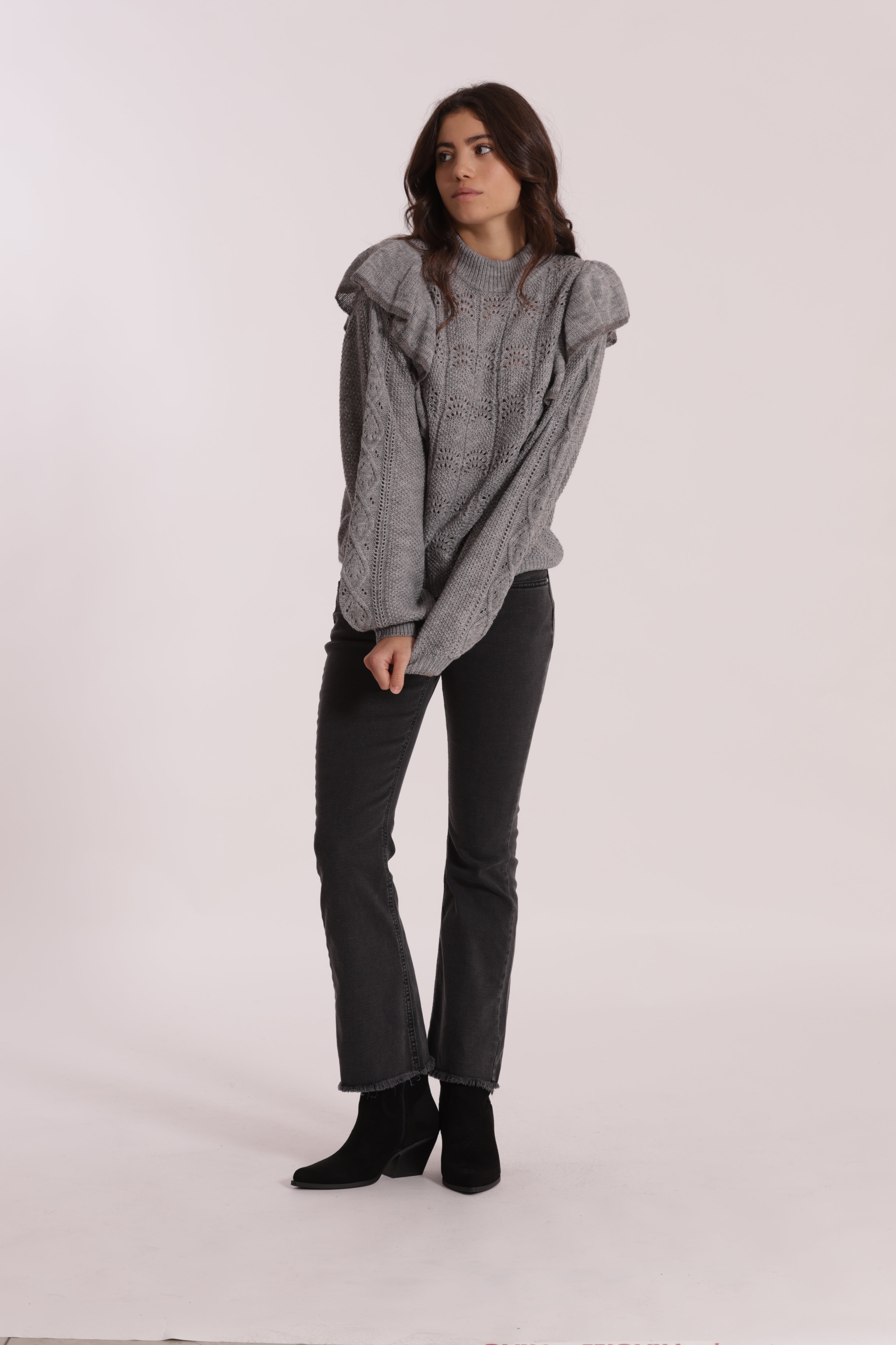Mimi Mua Jeans Cropped Flare Blu Scuro cotone