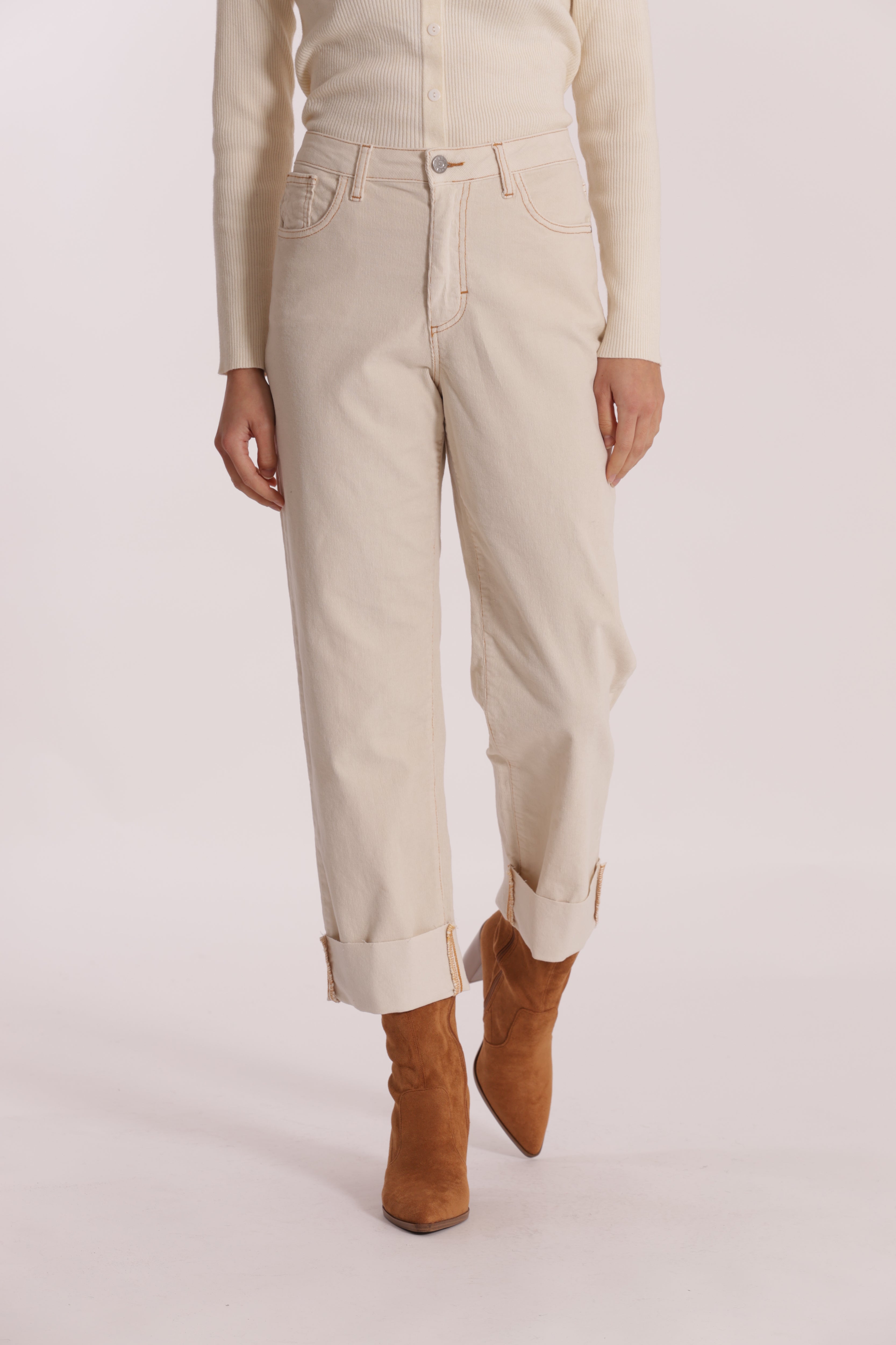 Mimi Mua Pantalone Cropped Velluto a Coste Panna