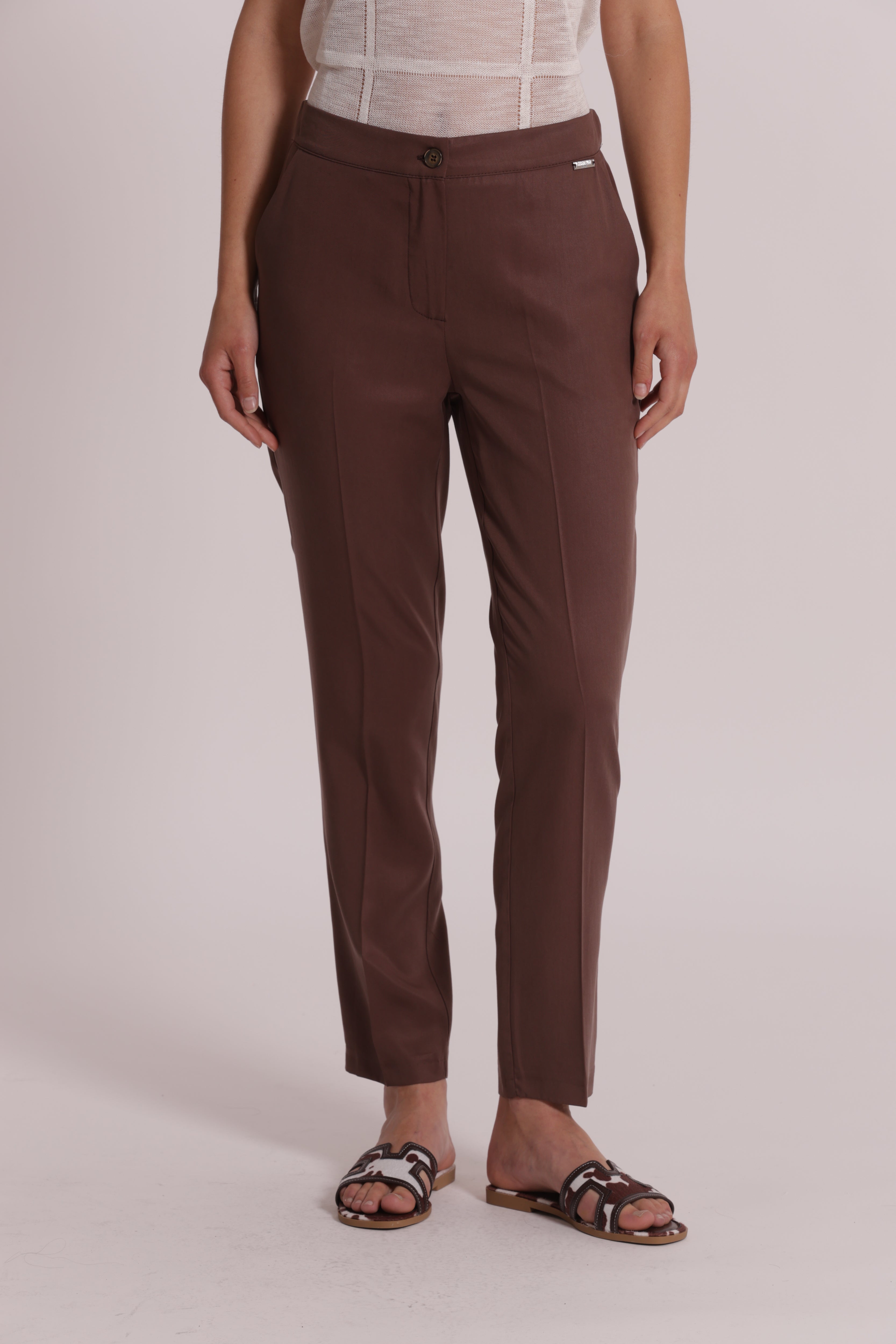 Mimi Mua Pantalone Sigaretta Lyocell Panna con Elastico