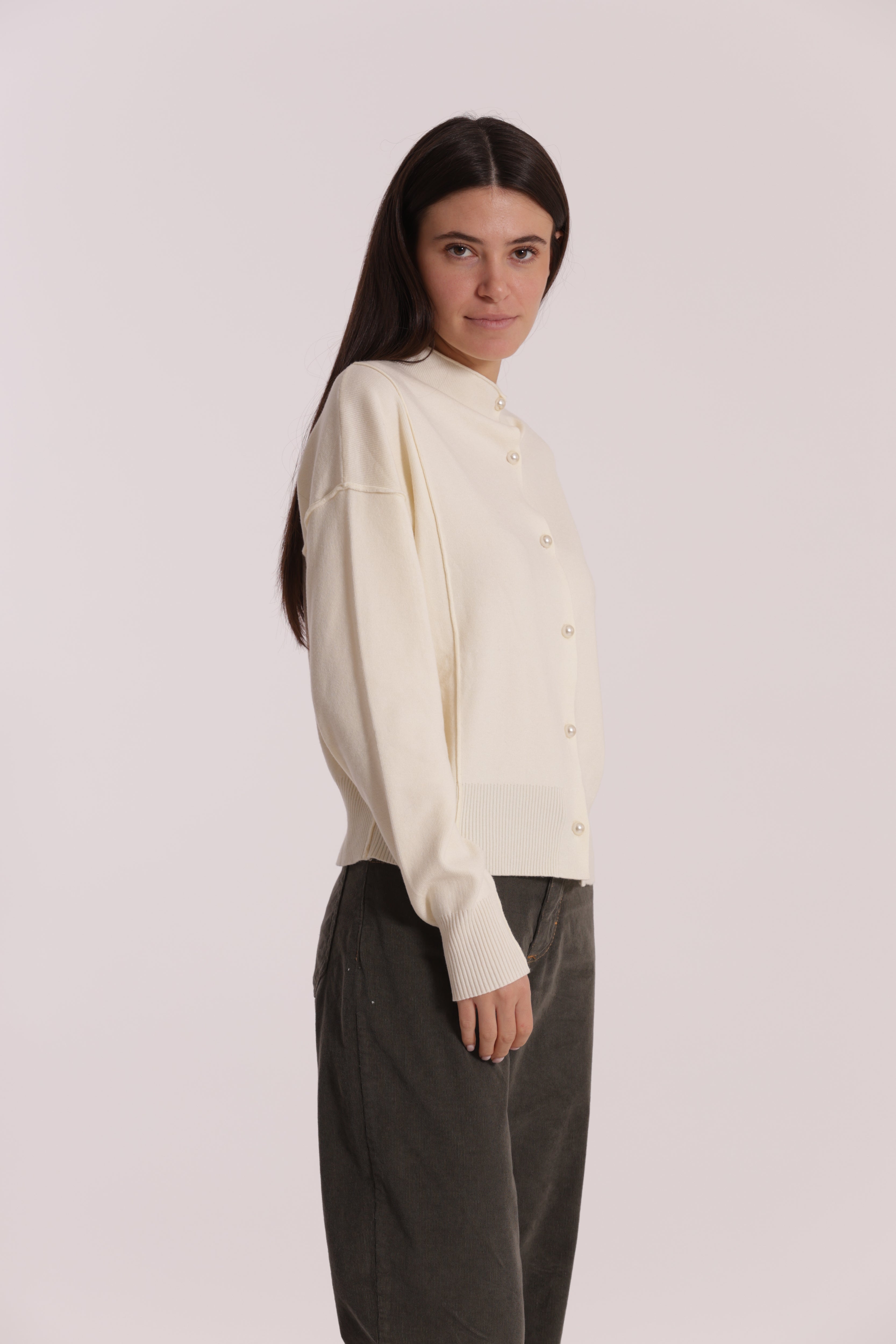 Mimi Mua Maglia Cardigan Bottoni Perle Nero