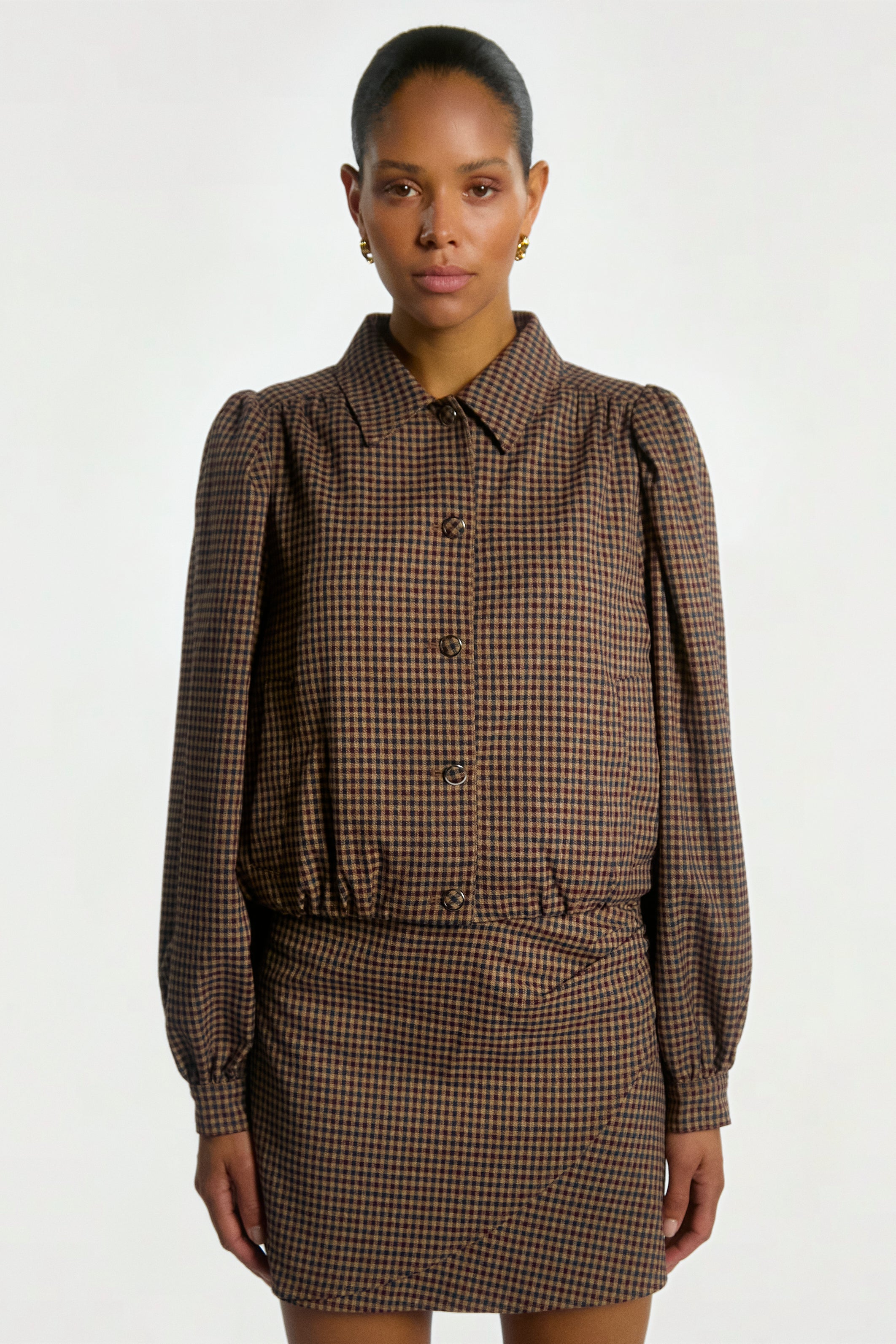 Aaiko Soie gonna a quadri bordeaux con fibbia