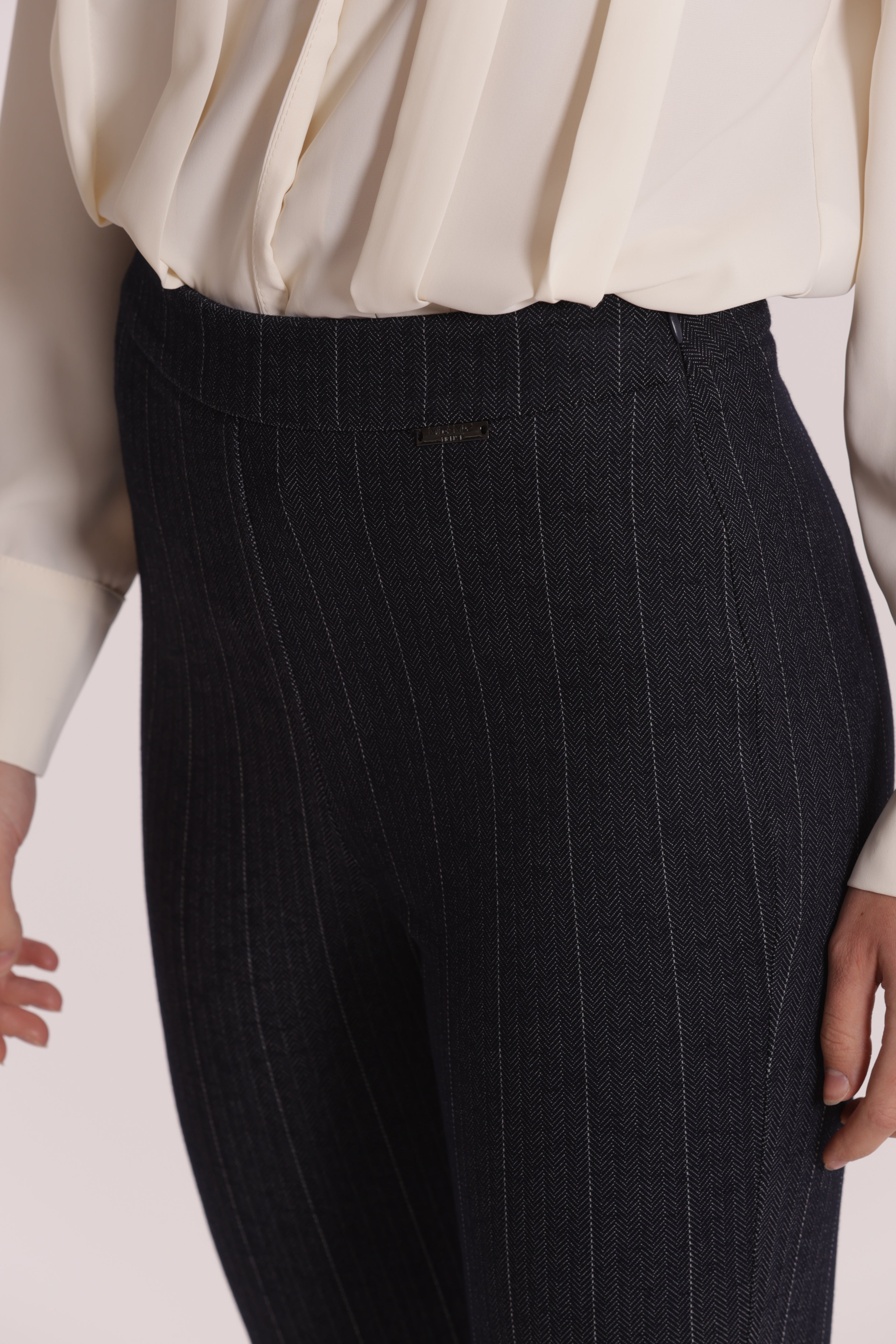 Mimi Mua Pantalone Flare Punto Milano Effetto Jeans Blu