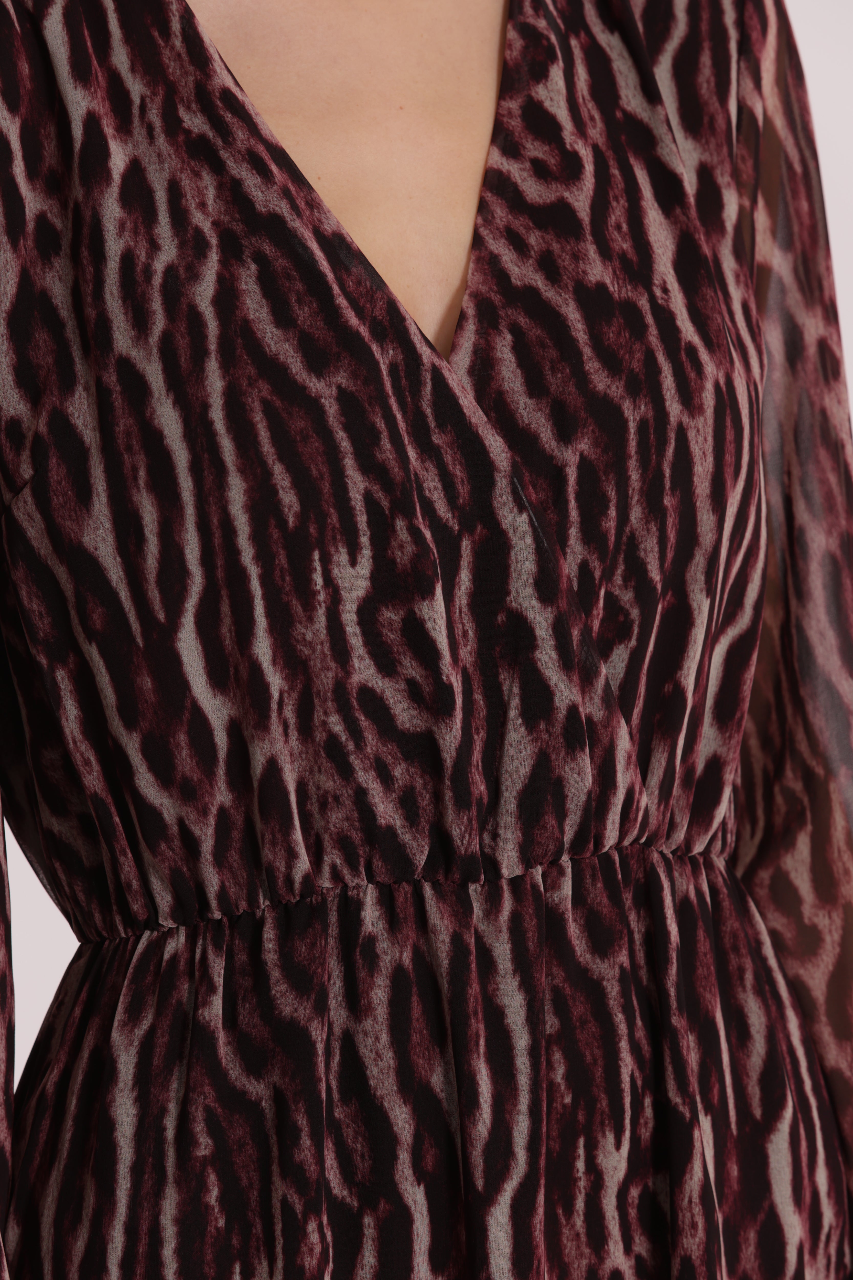 Mimi Mua Fantasia Animalier abito lungo burgundy fluido