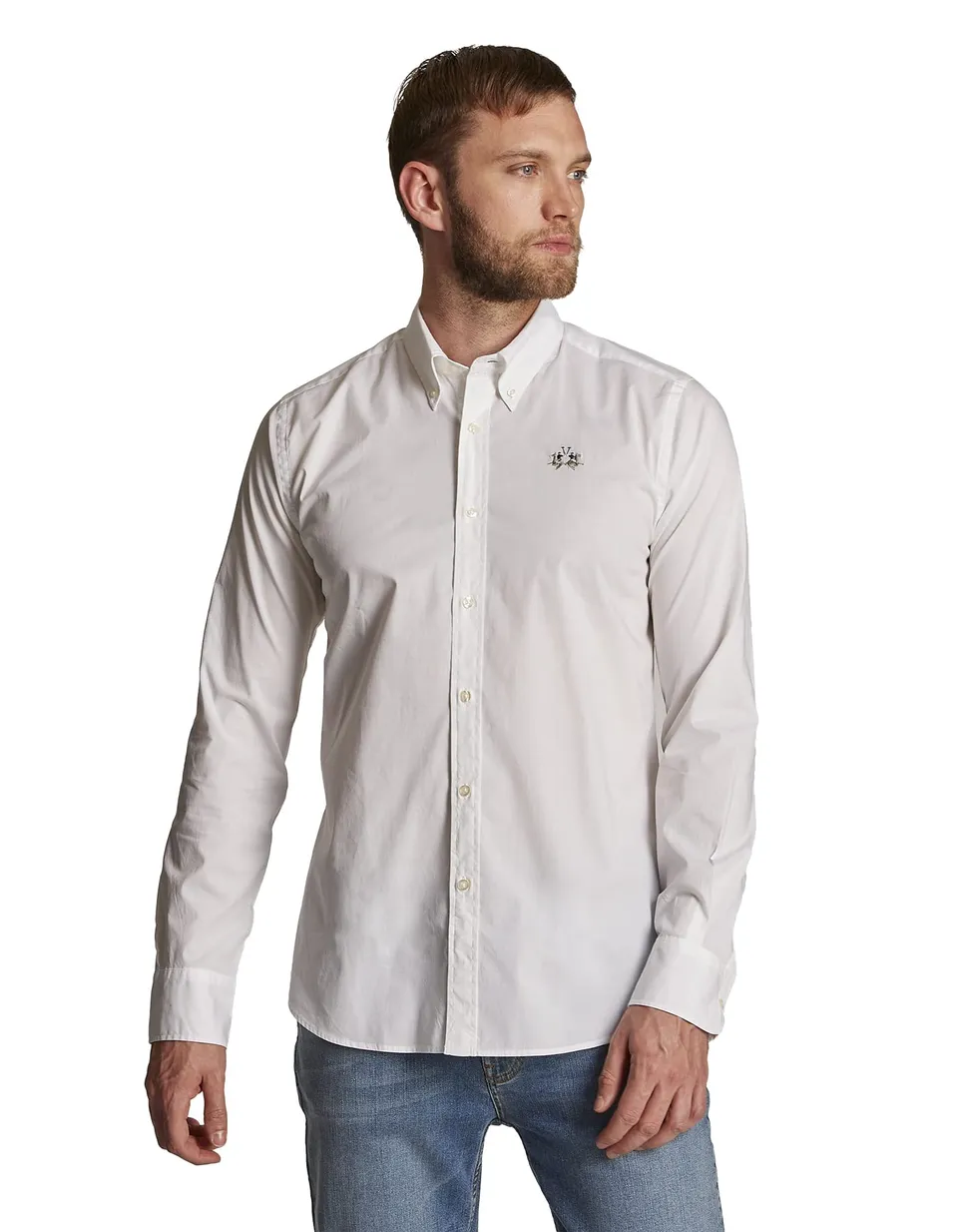 La Martina Man camicia uomo slim fit bianca maniche lunghe