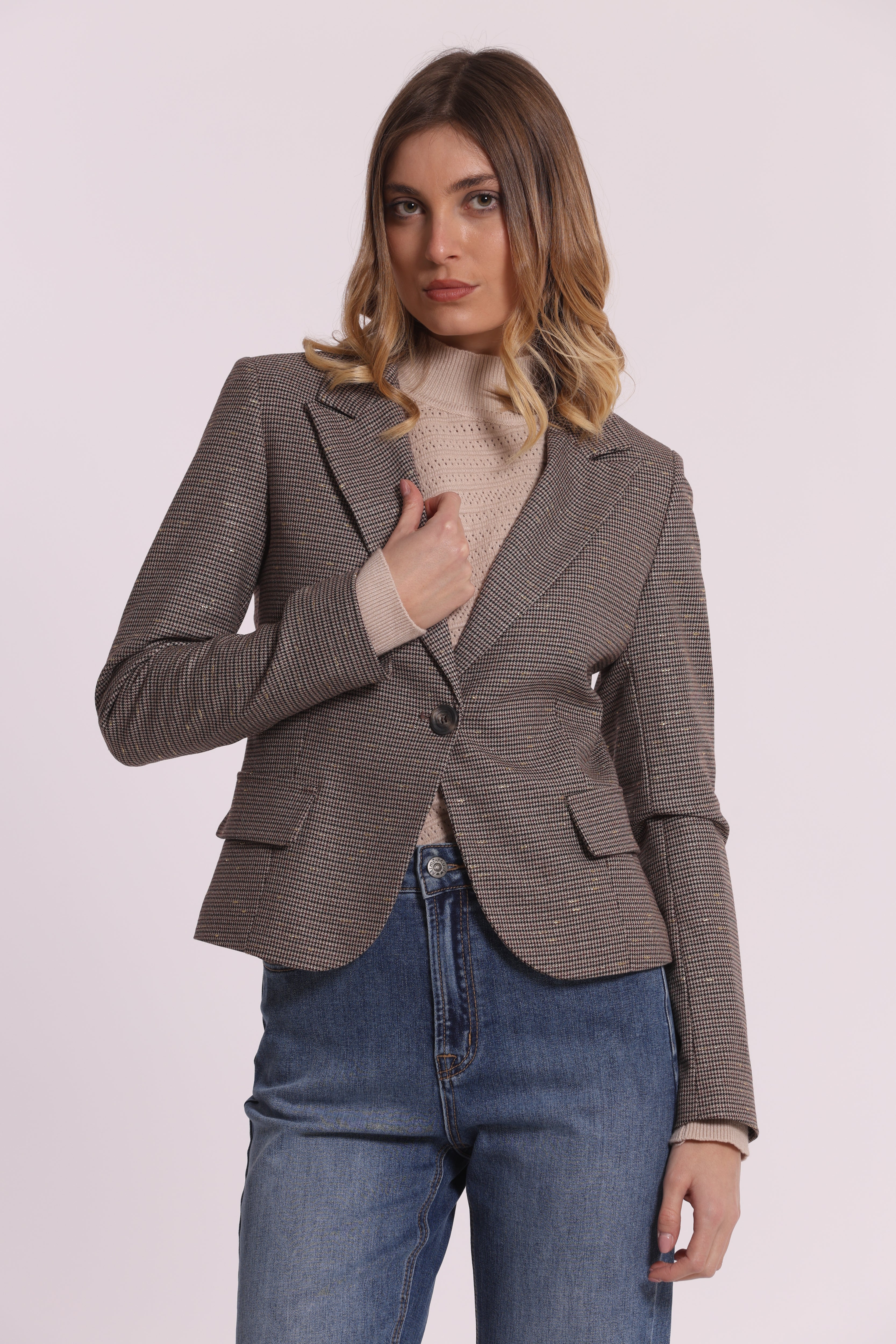Mimi Mua Pied de Poule giacca bordeaux lurex