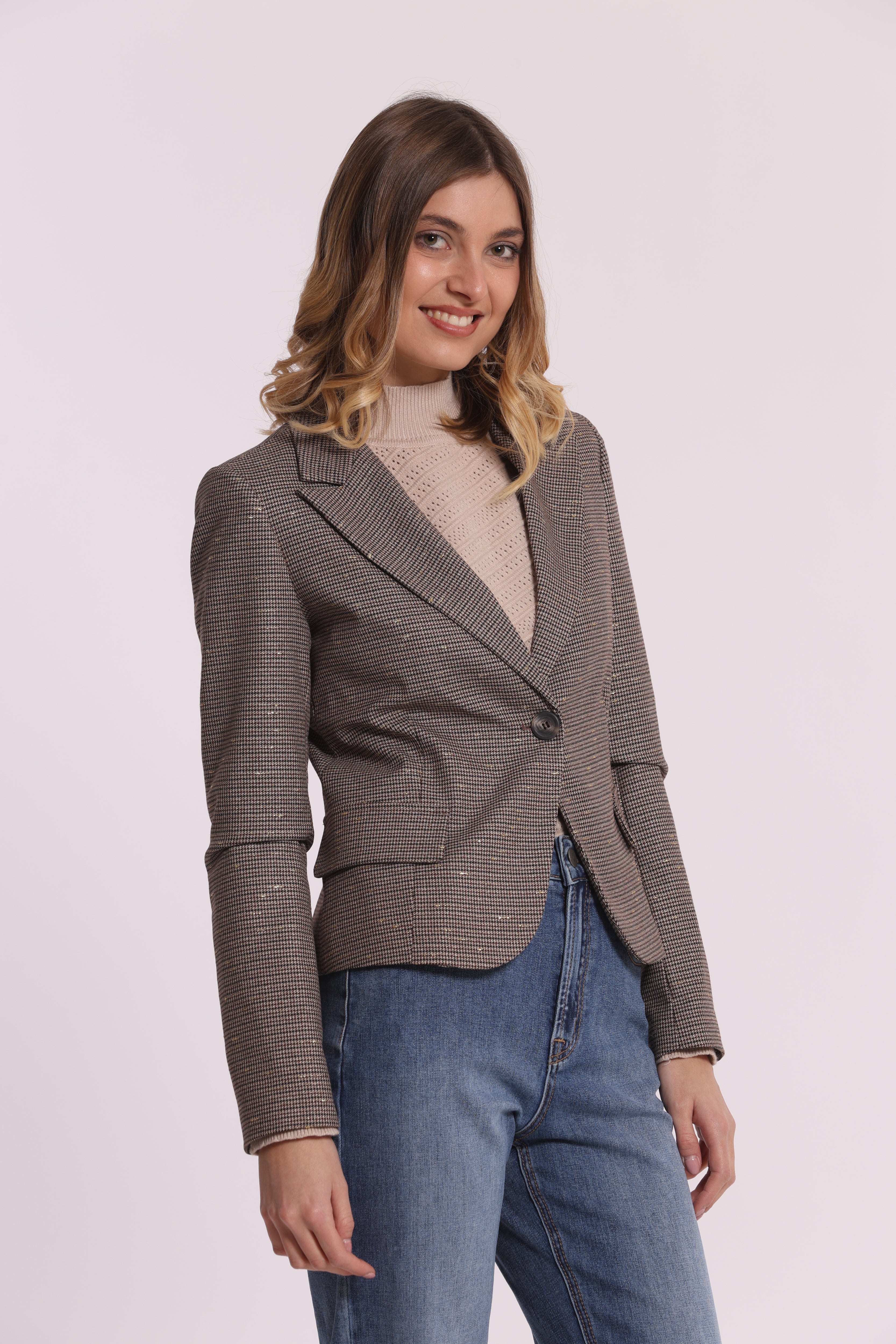 Mimi Mua Pied de Poule giacca bordeaux lurex