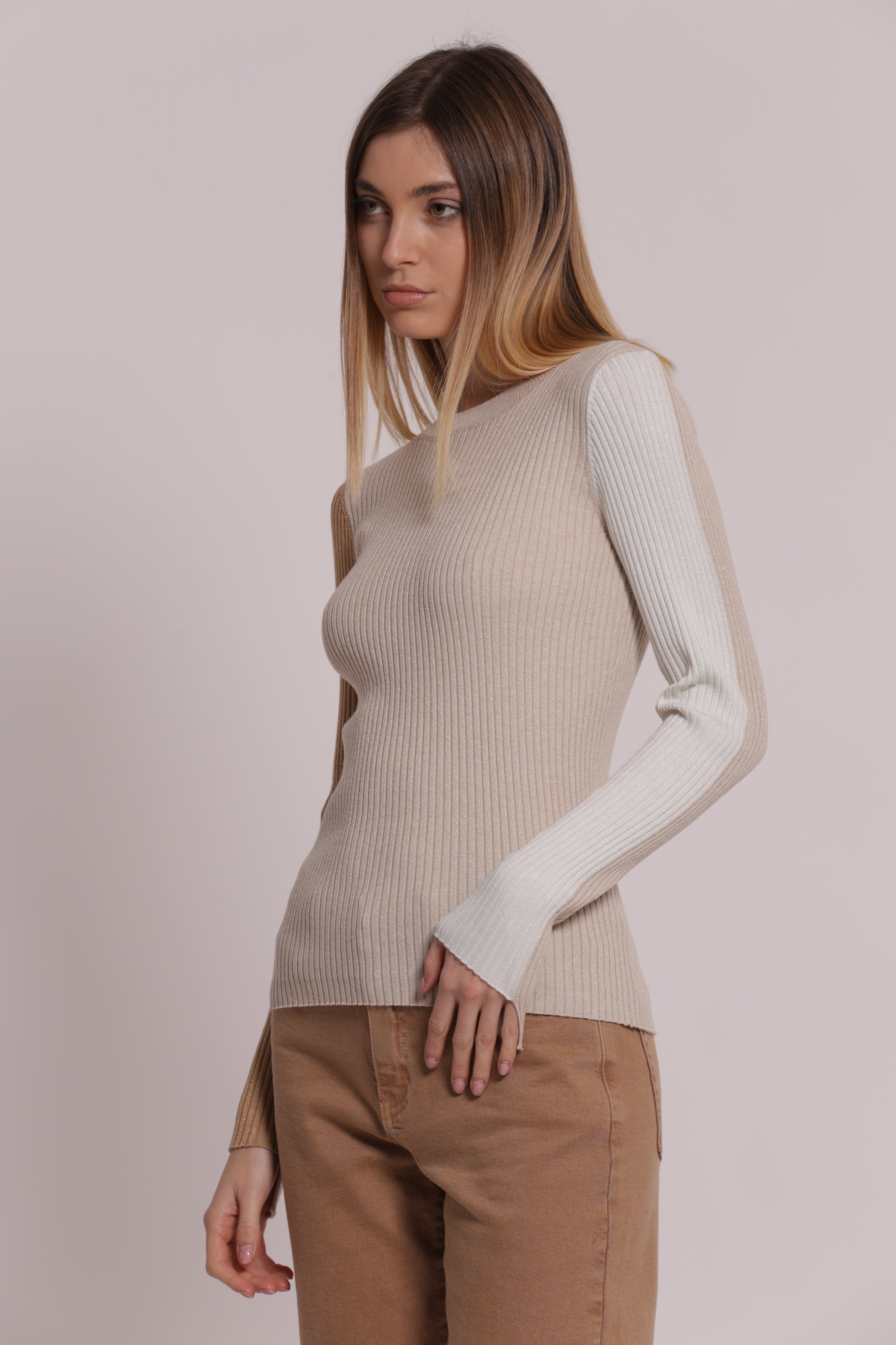 Mimi Mua Maglia Scollo Maniche Bicolor maglia lana