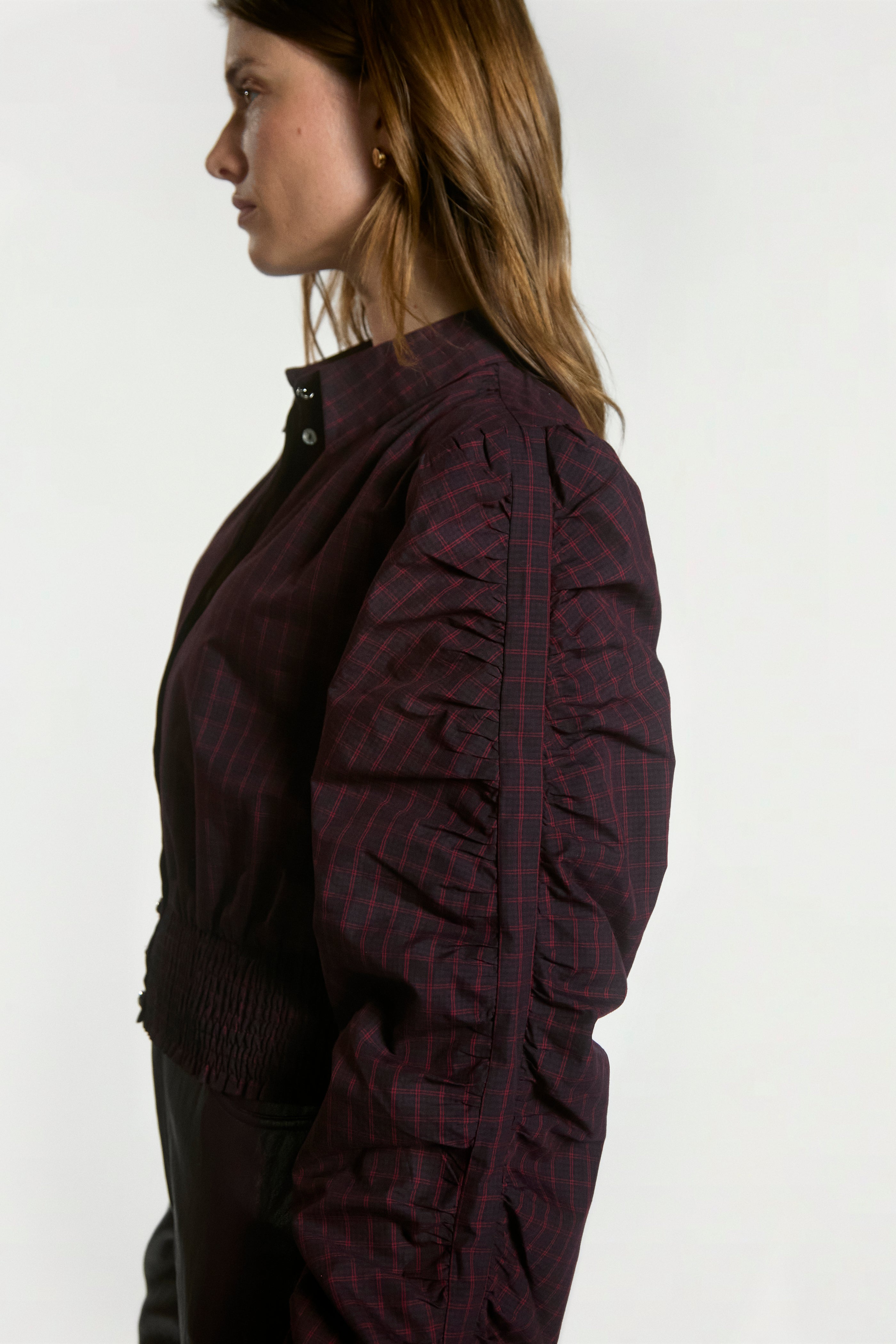 Aaiko Beaudine camicia nera quadri smock