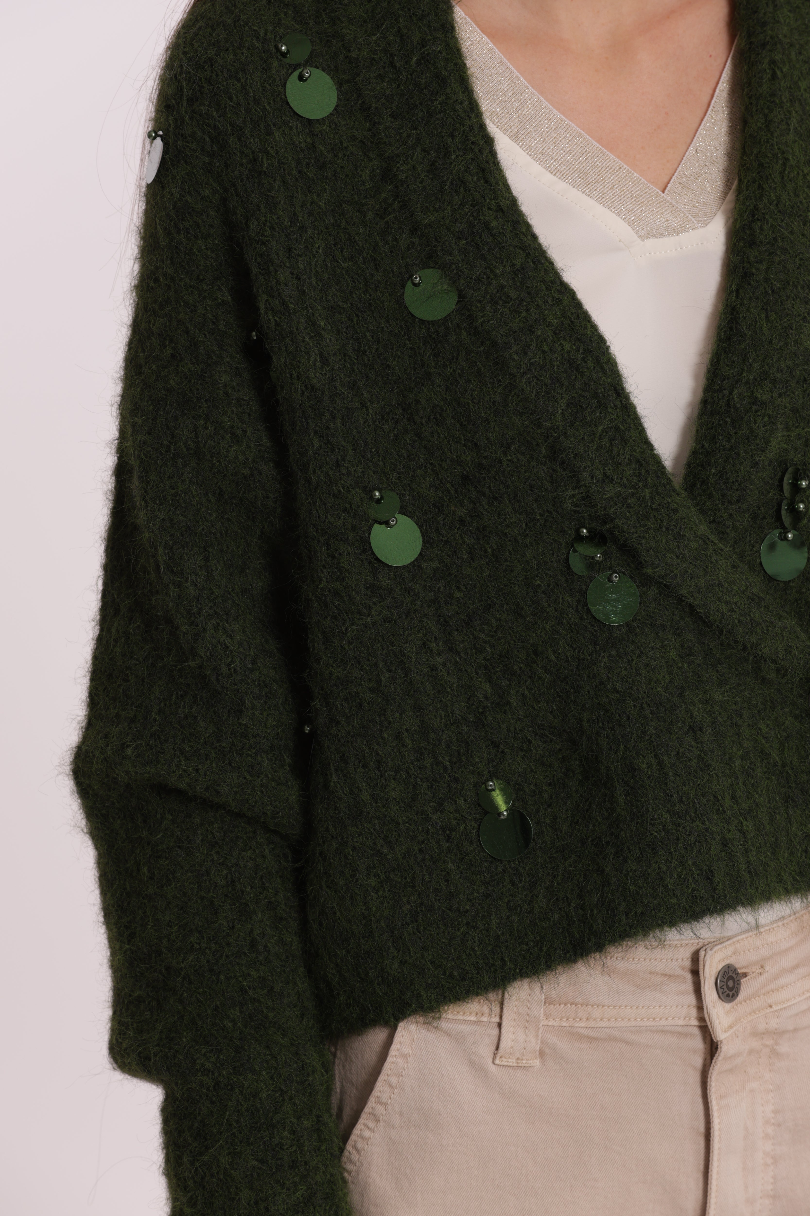 Mimi Mua Maglia Cardigan Incrociata Paillettes Nero
