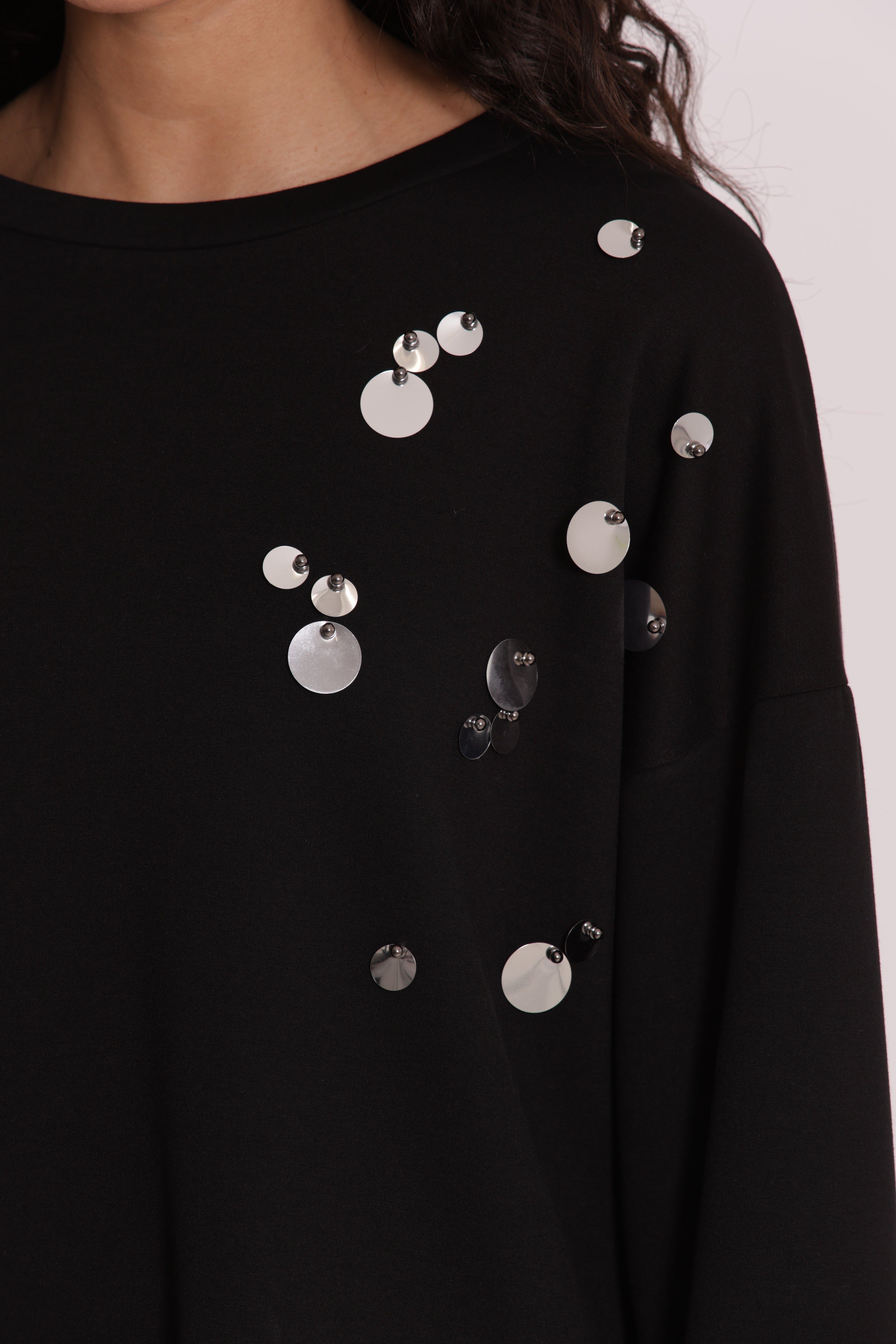 Mimi Mua Abito Corto Neoprene Paillettes Nero