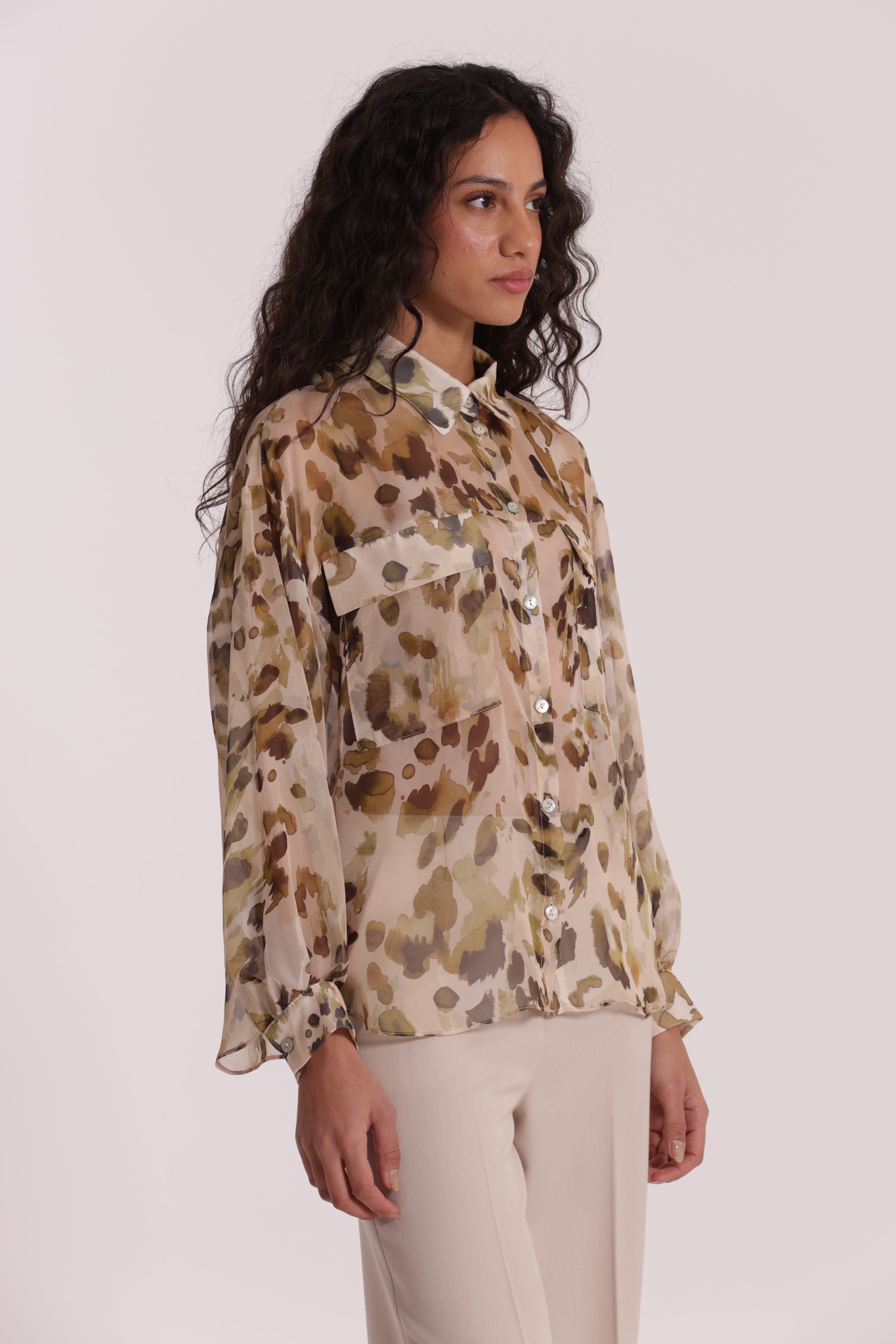 Mimi Mua Tasche Leo Camicia Panna Militare XS