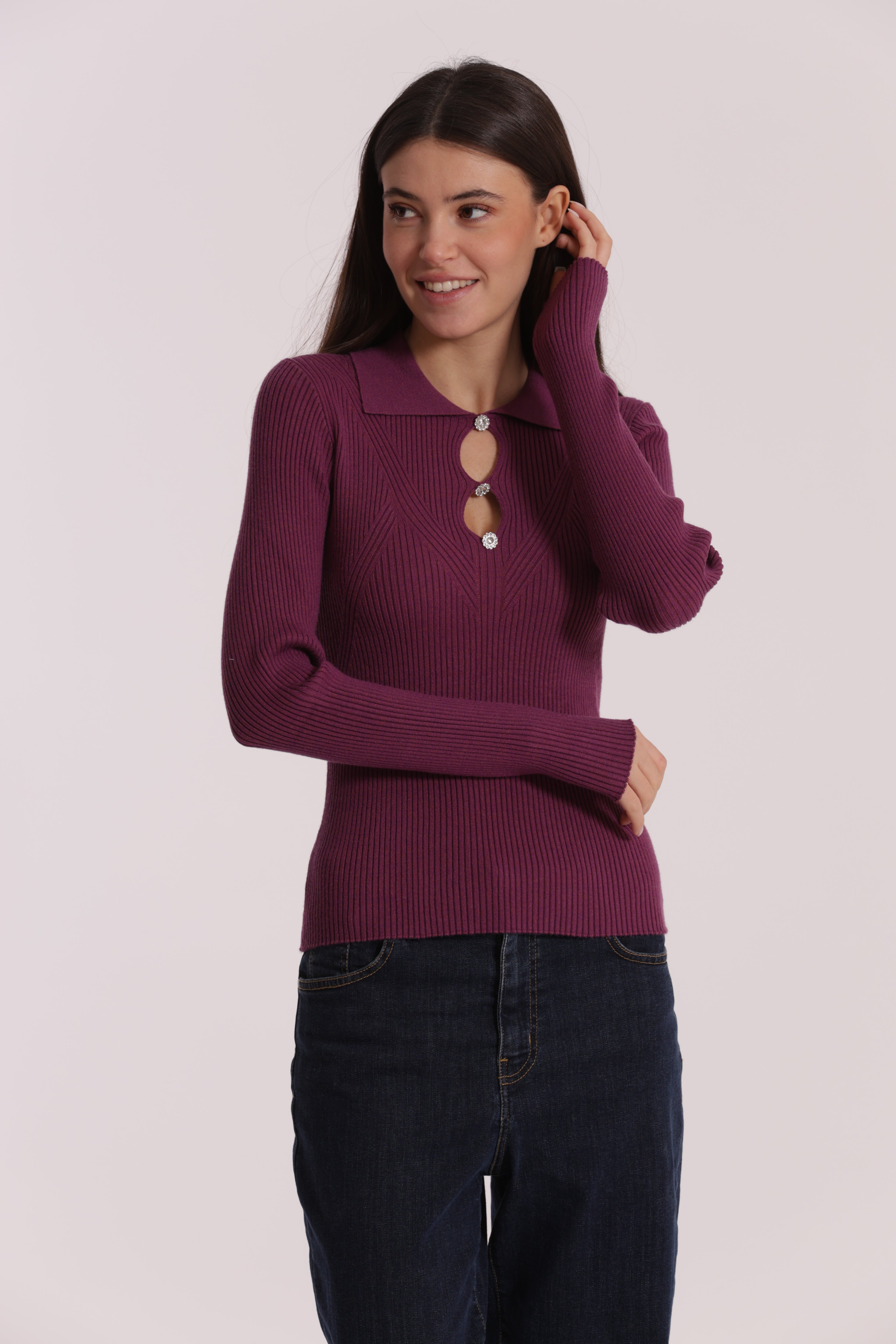 Mimi Mua Polo Cut Out maglia nera viscosa