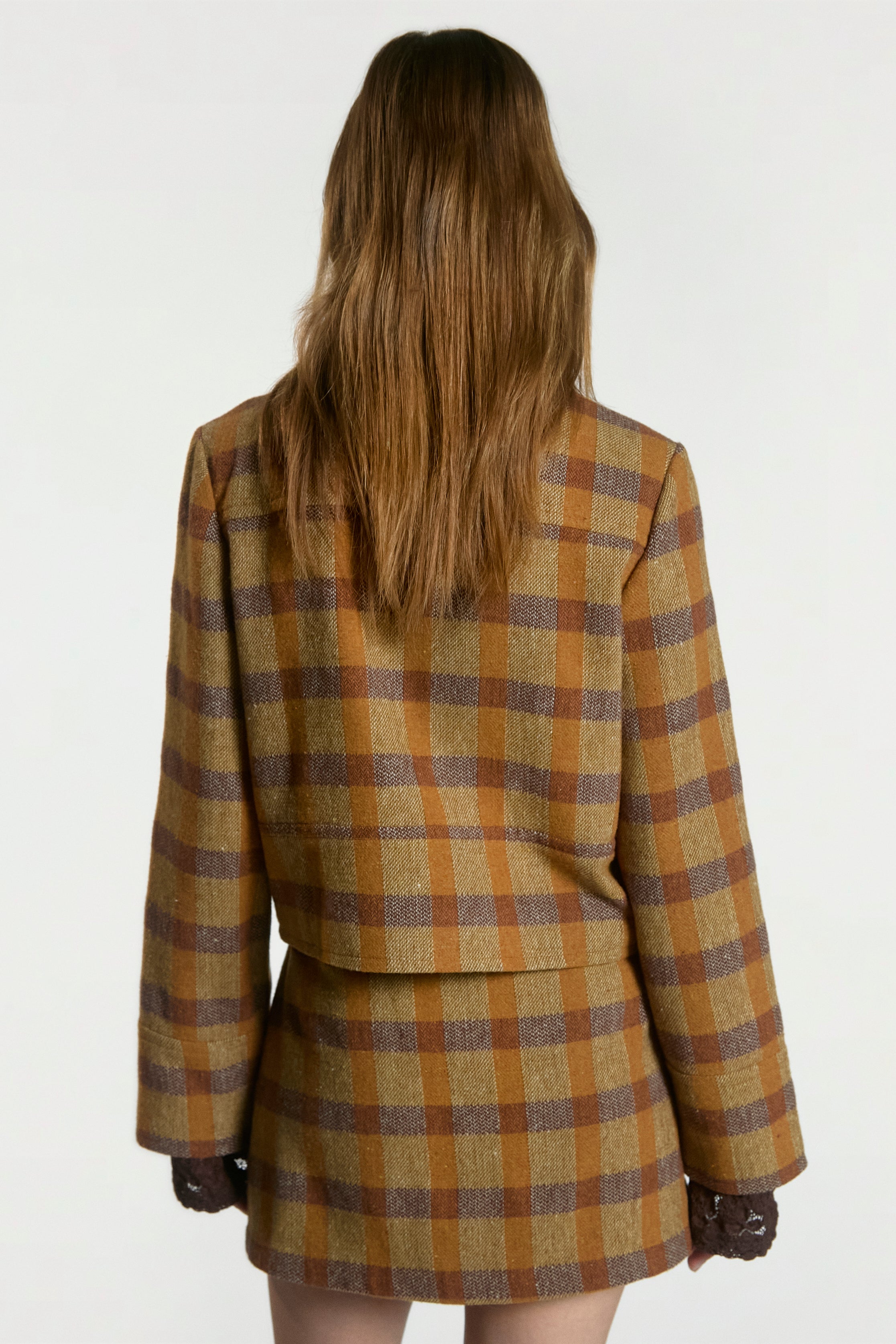 Aaiko Solin giacca quadri marrone corta donna