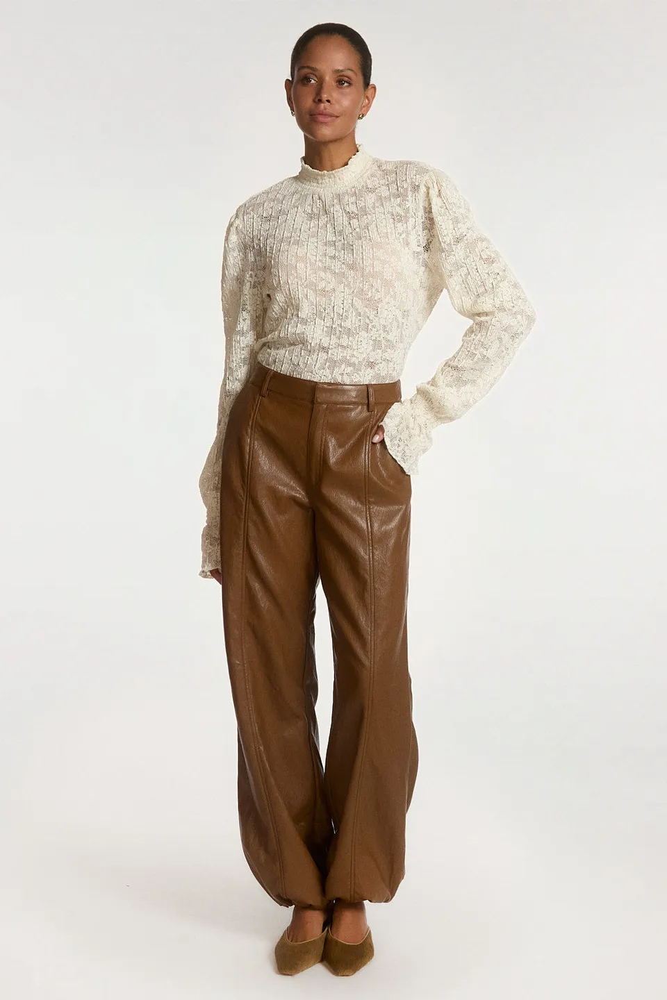 Aaiko Jet pantaloni marrone ecopelle Brown Sugar