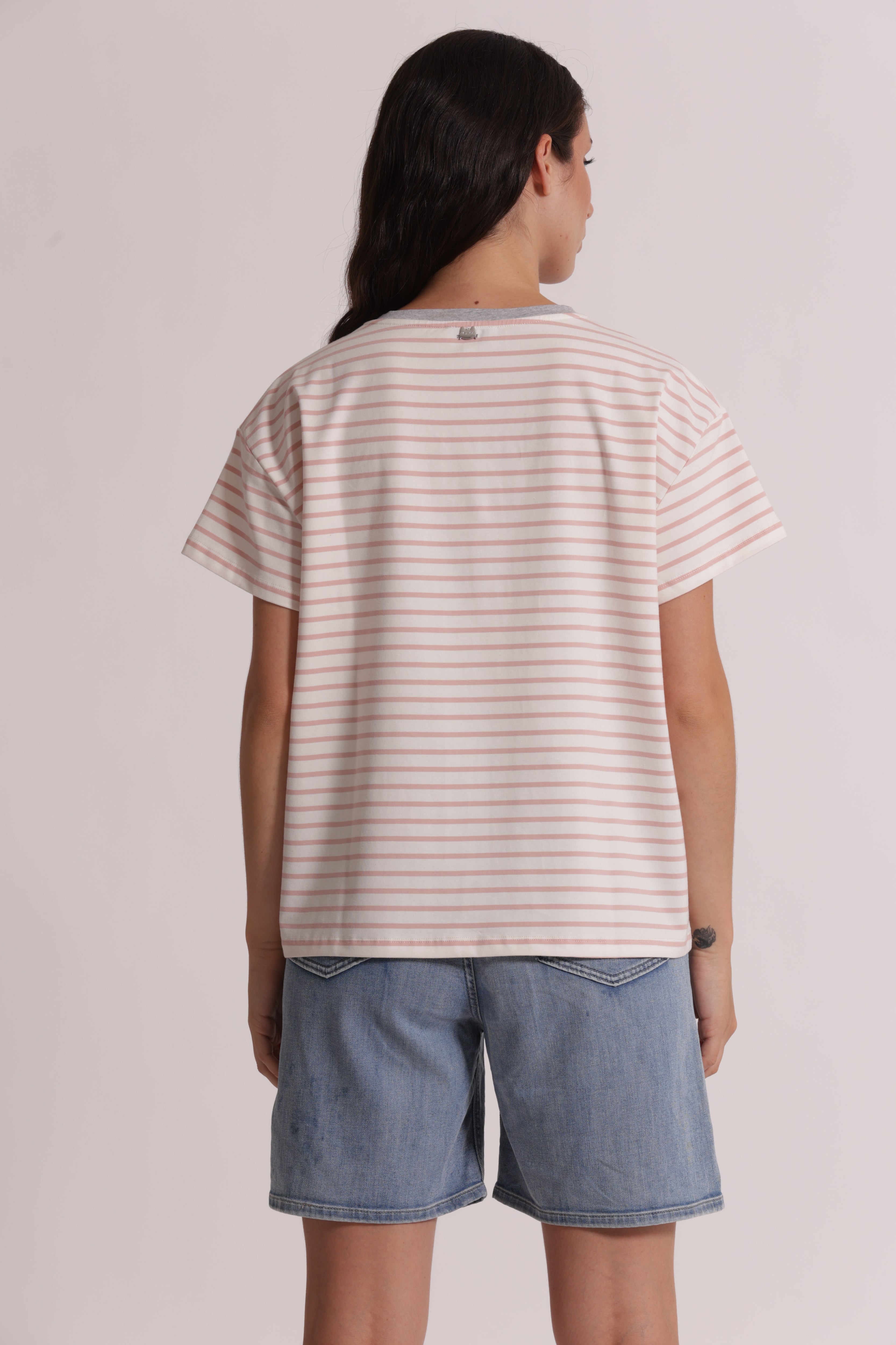 Mimi Mua t-shirt righe stampa gatto nero