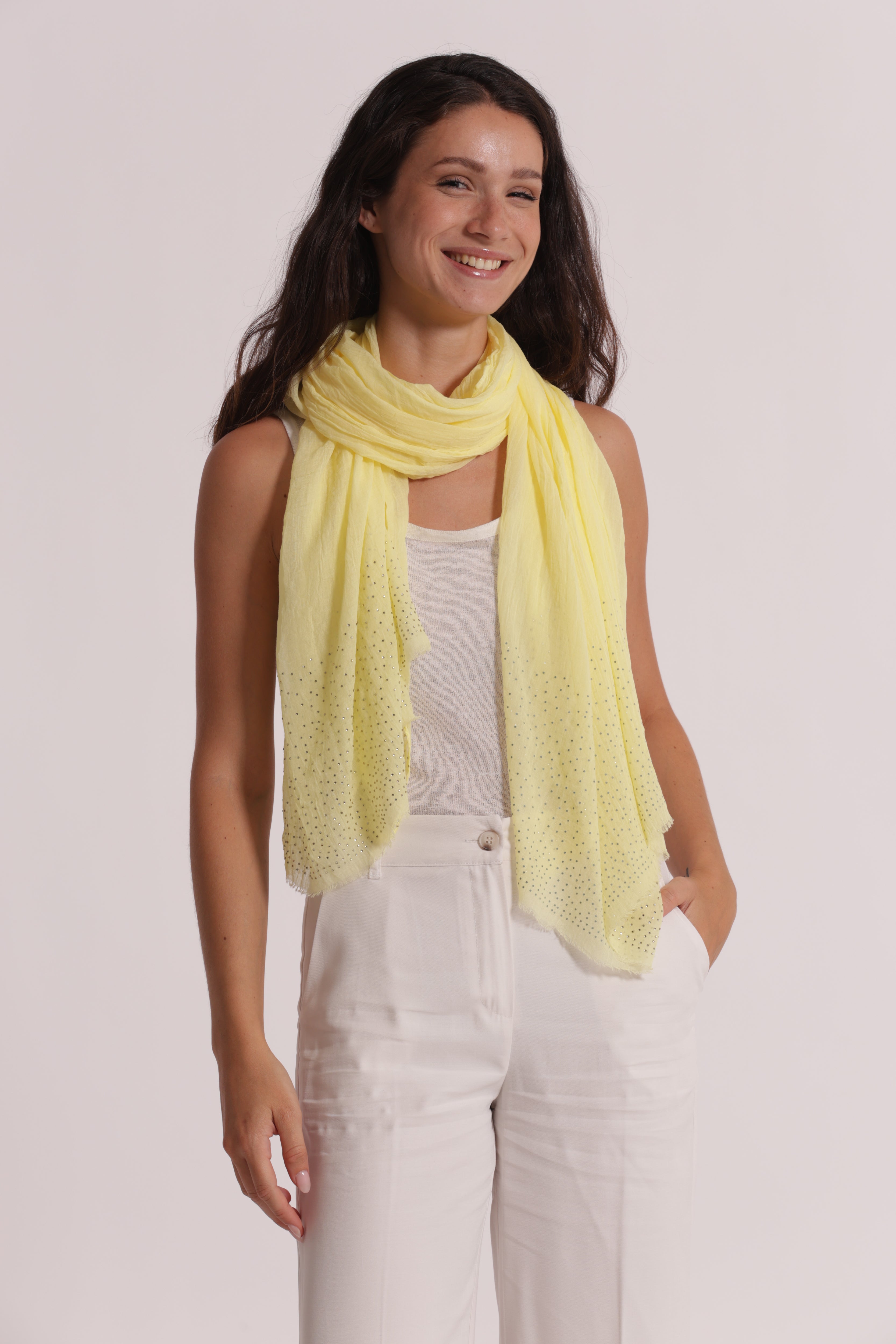 Mimi Mua Tinta Unita foulard panna con strass