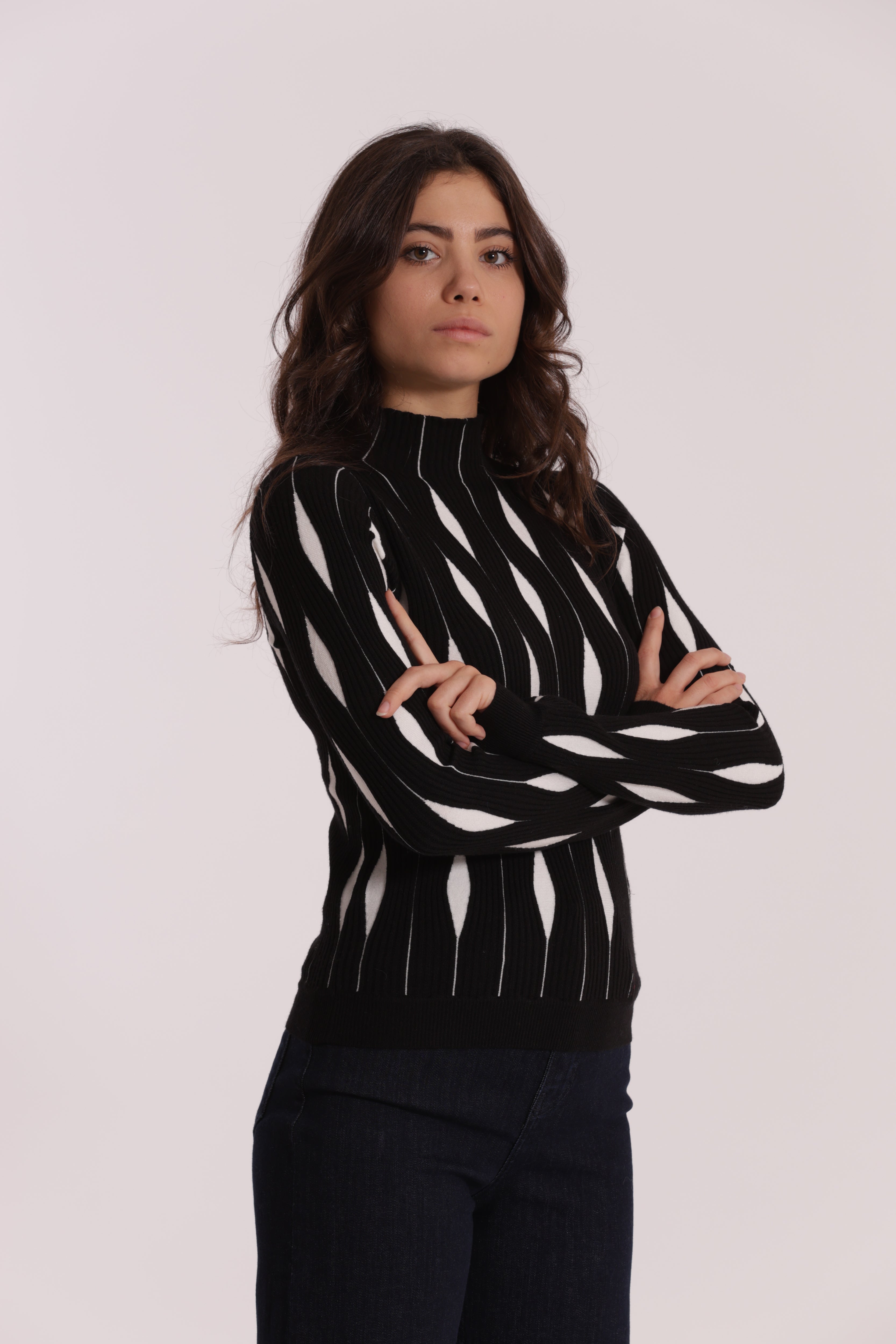 Mimi Mua Maglia Bicolor Rombi Nero/Bianco