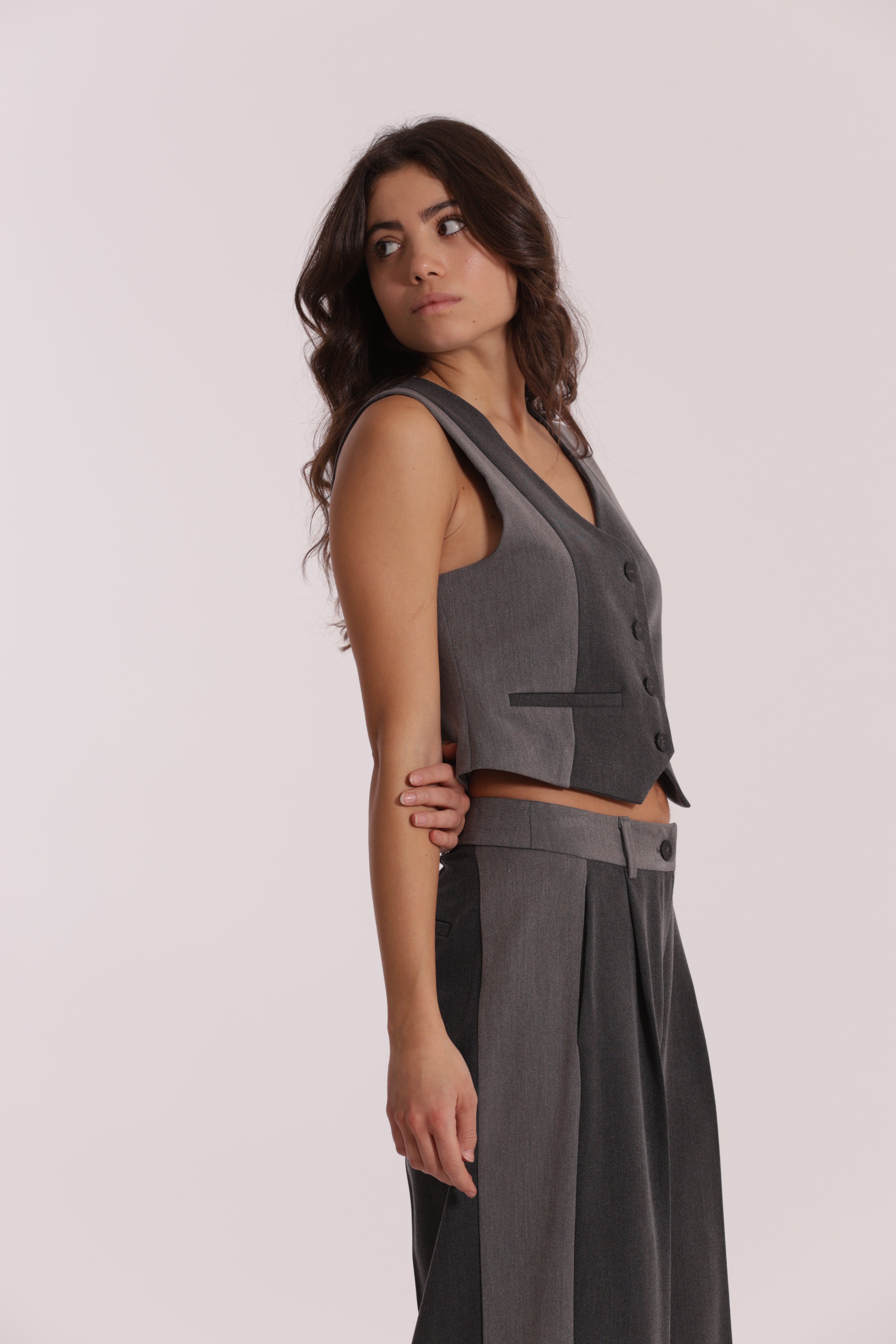 Mimi Mua Color Block gilet grigio chiaro bicolore