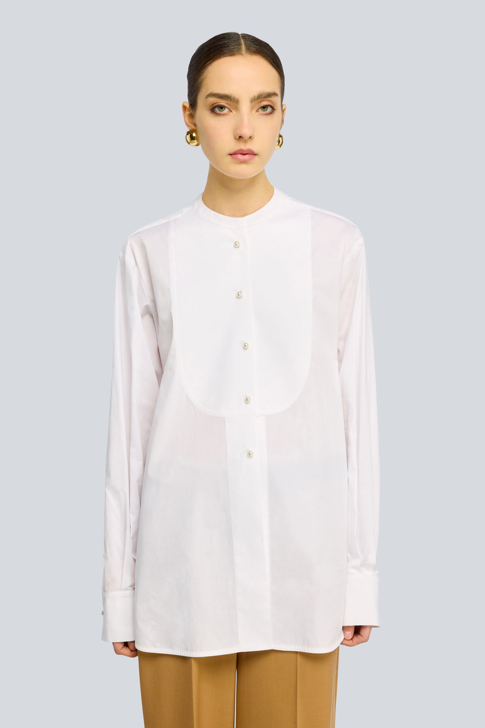 Semicouture Kiley Camicia Popeline Collo Coreano Bianco