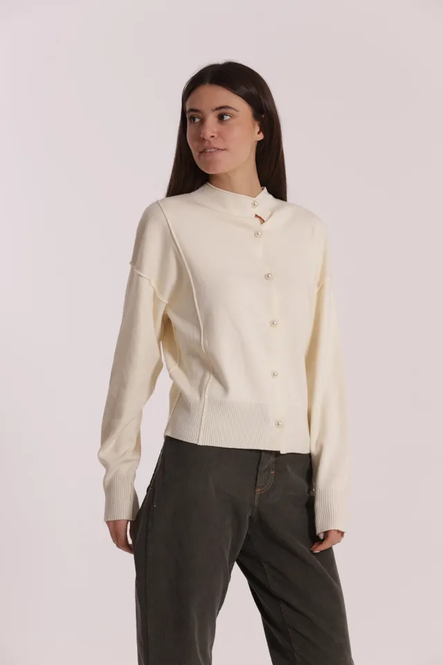 Mimi Mua Maglia Cardigan Bottoni Perle Nero