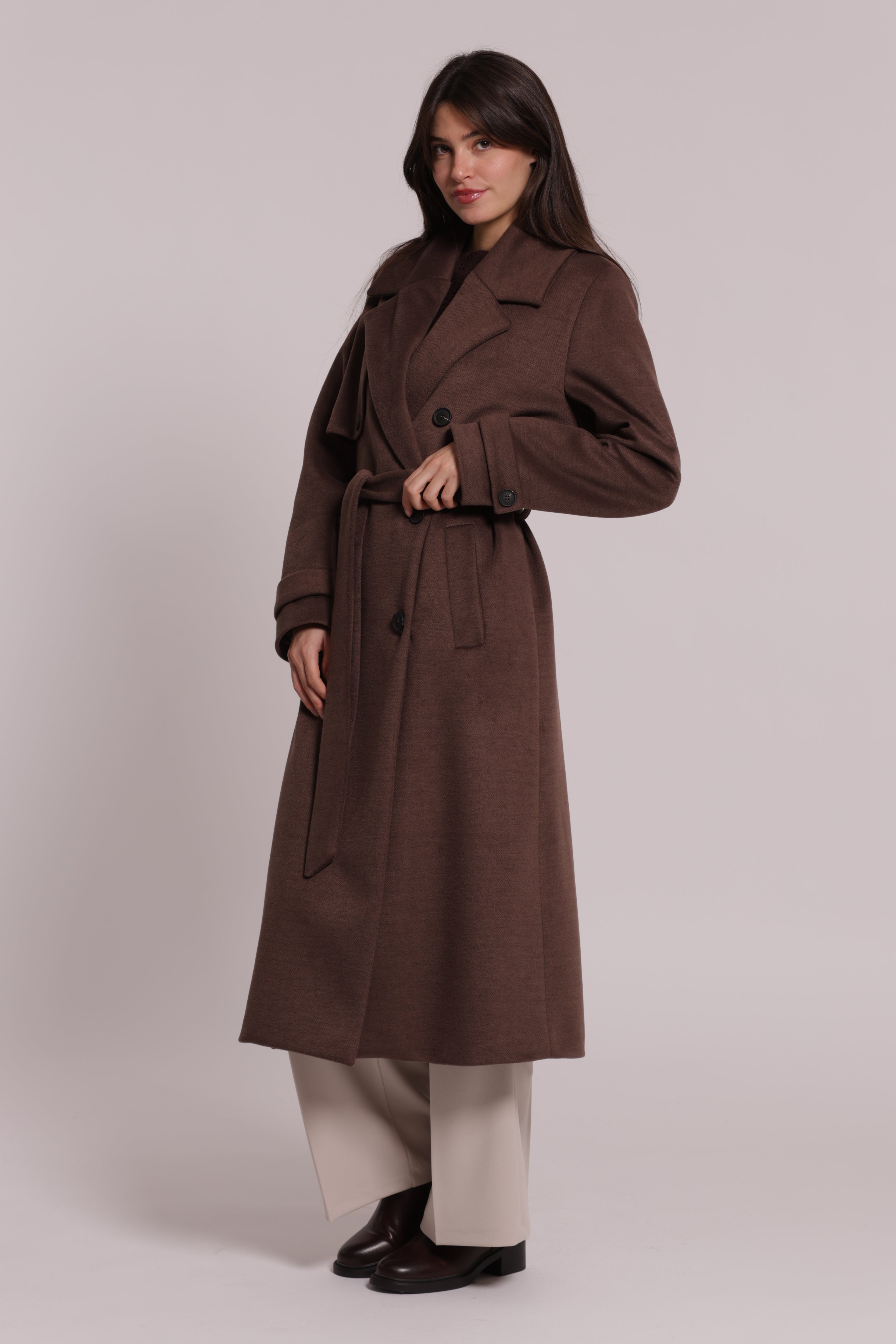Mimi Mua Cappotto Lungo con Cintura Nero