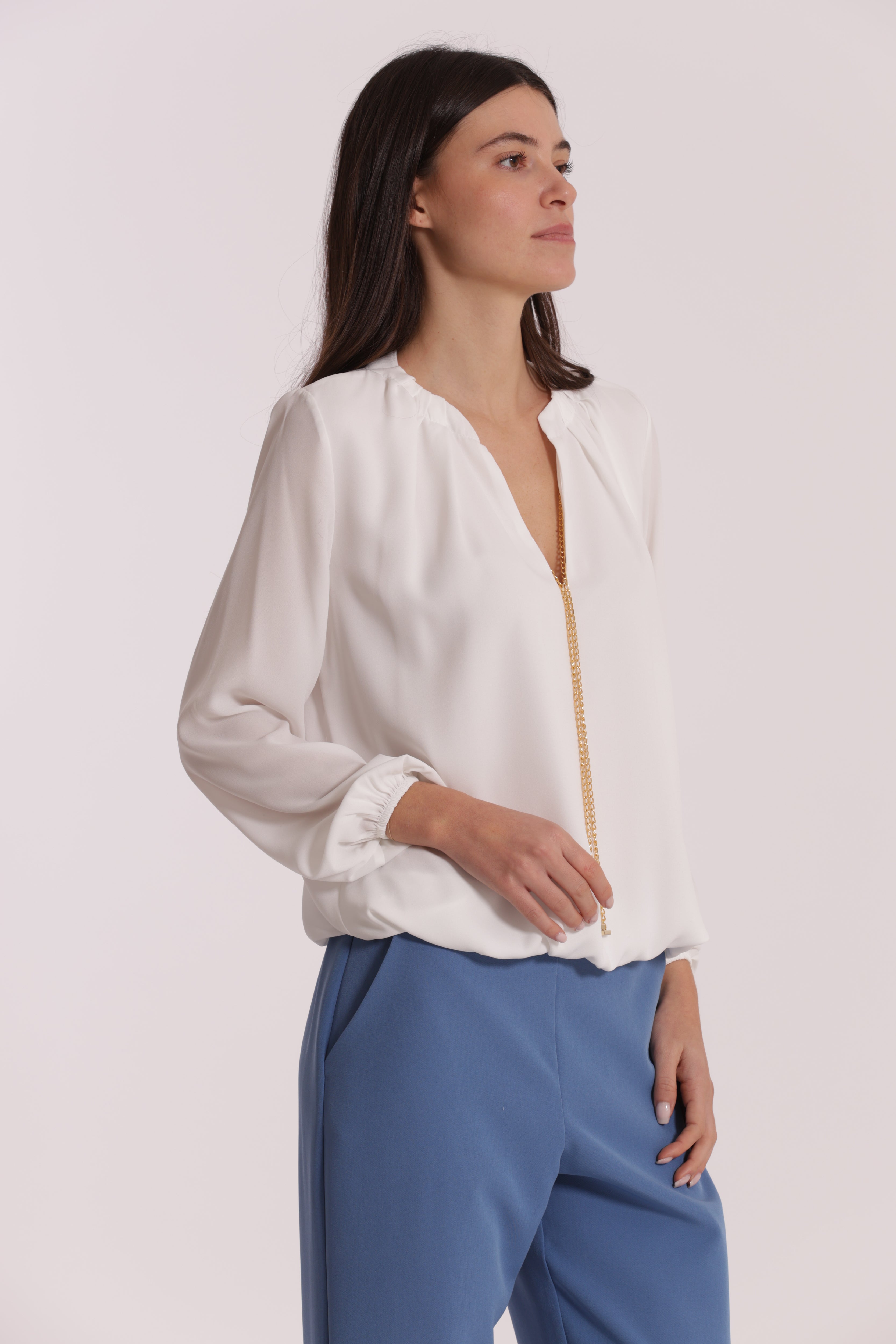 Mimi Mua Dettaglio Catena Removibile Blusa Bianco Poliestere