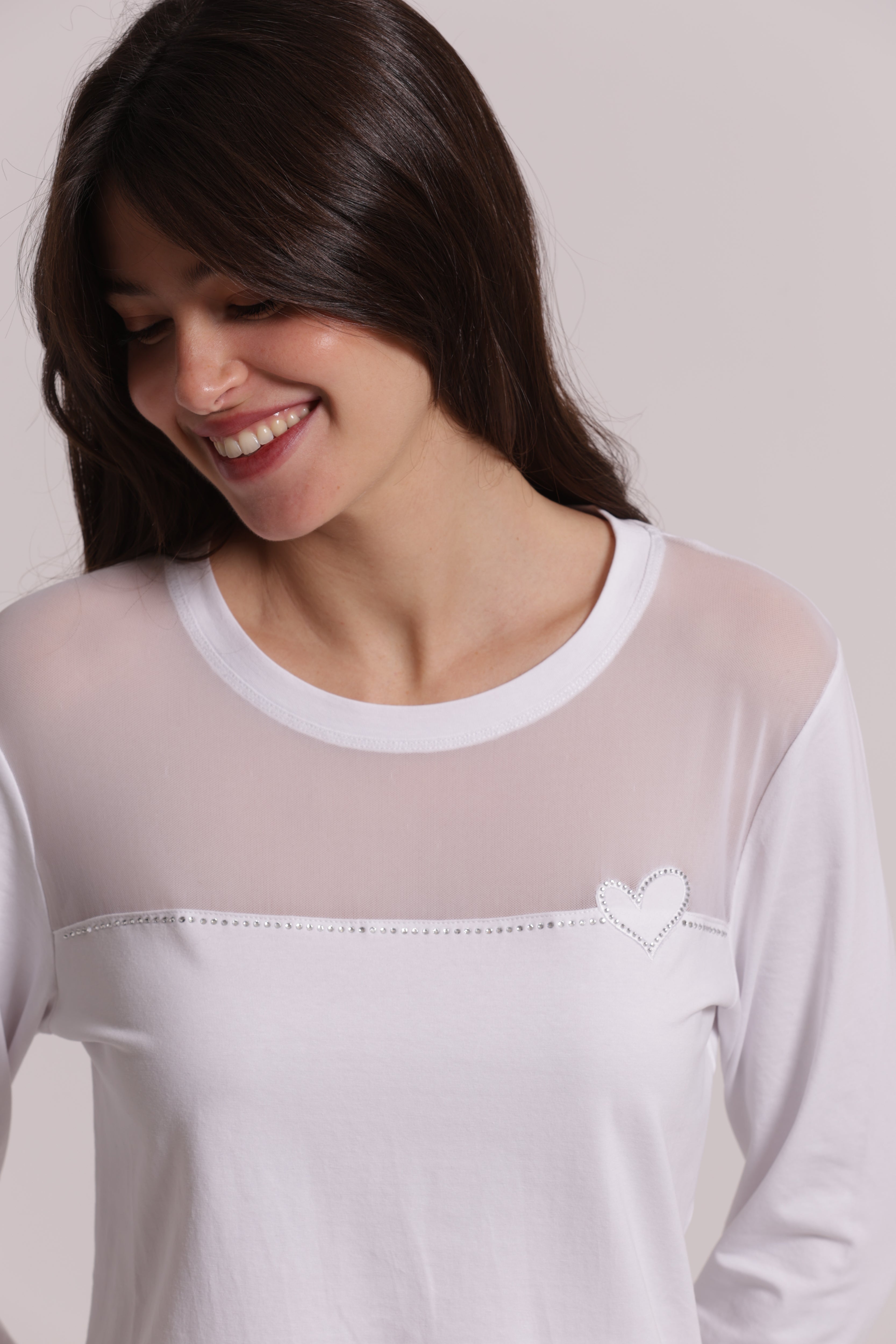 Mimi Mua t-shirt maniche lunghe trasparenza nera