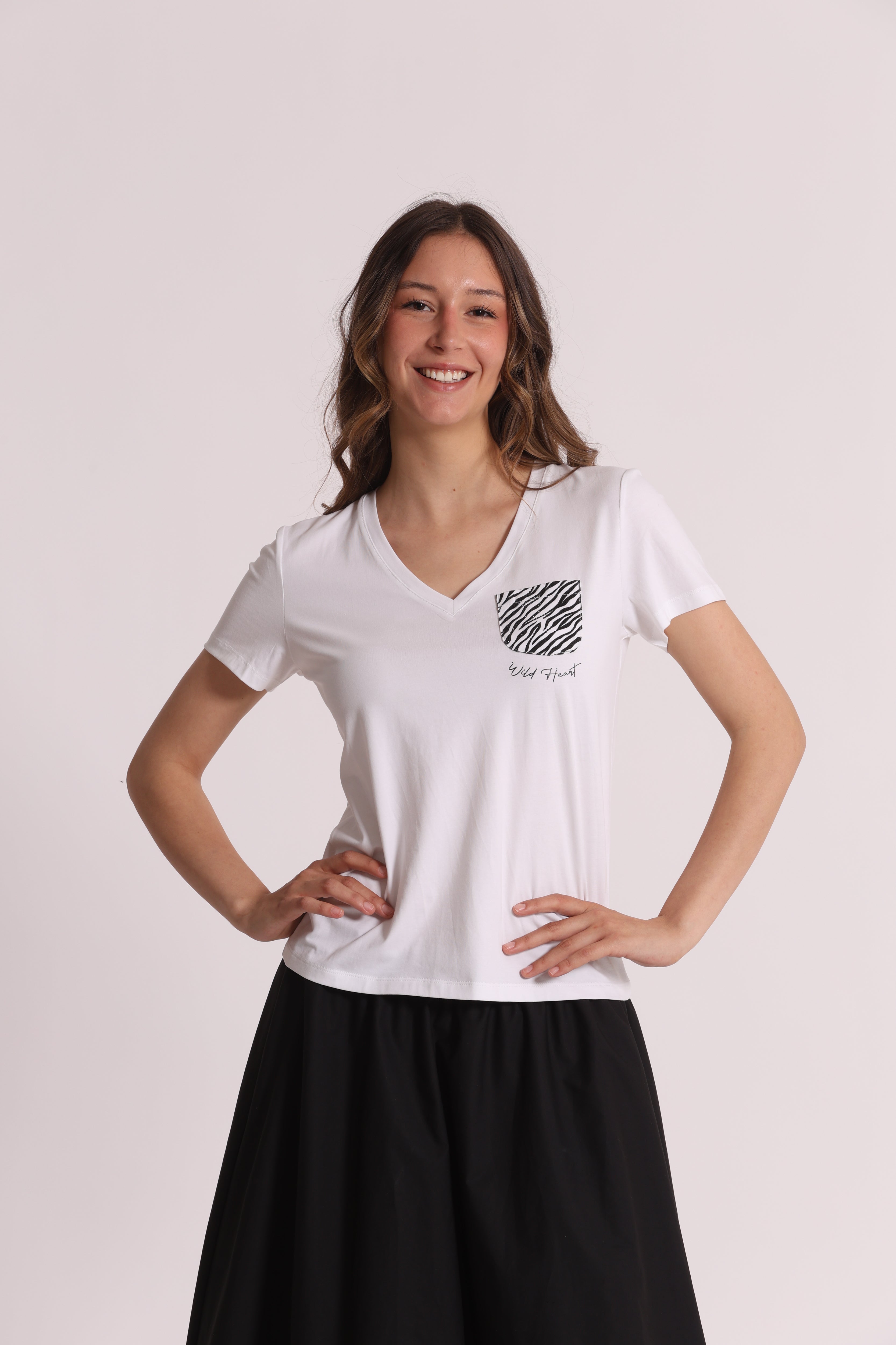 Mimi Mua t-shirt bianco taschino zebrato cotone