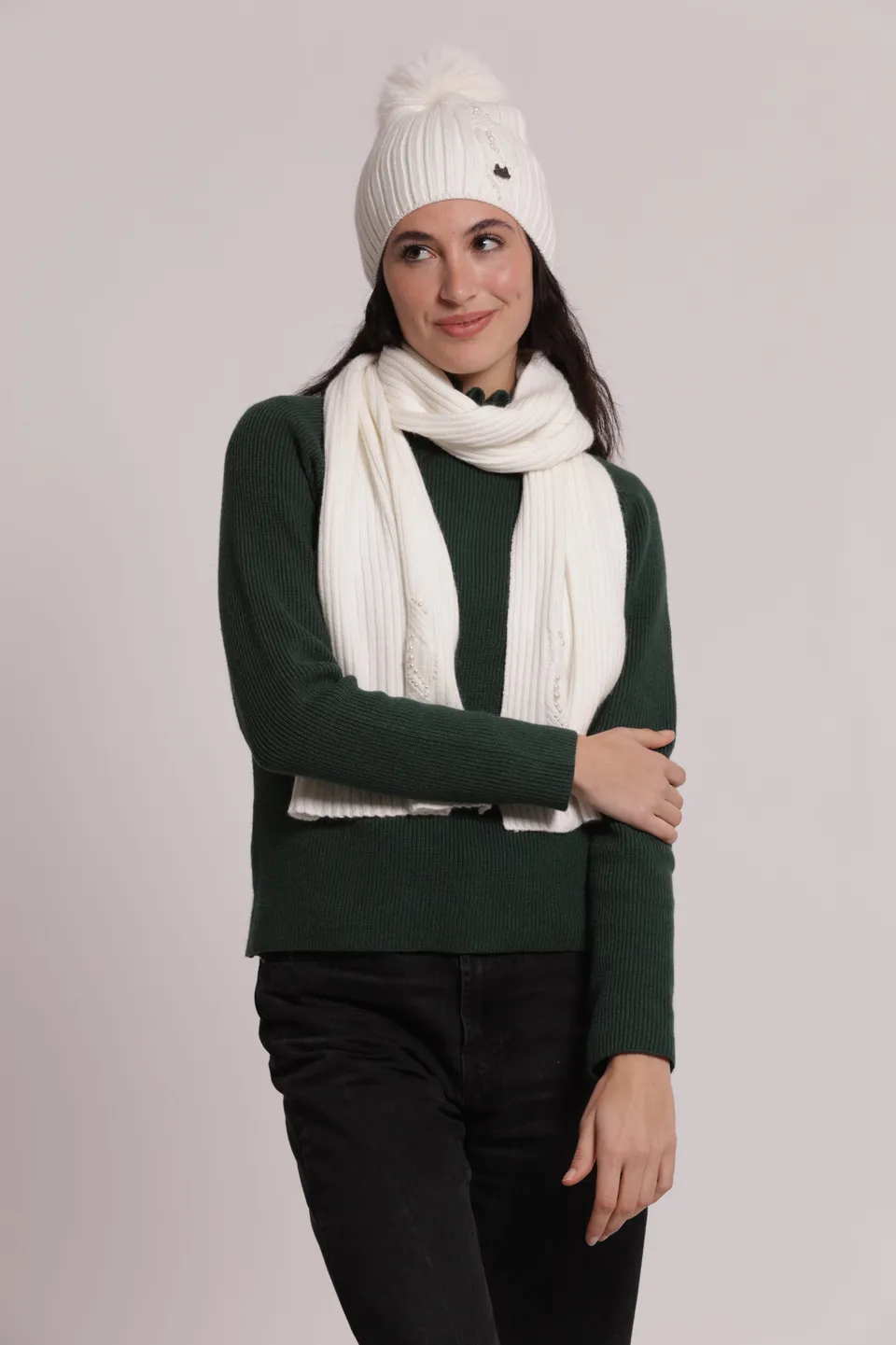 Mimi Mua sciarpa con perline bianco calda