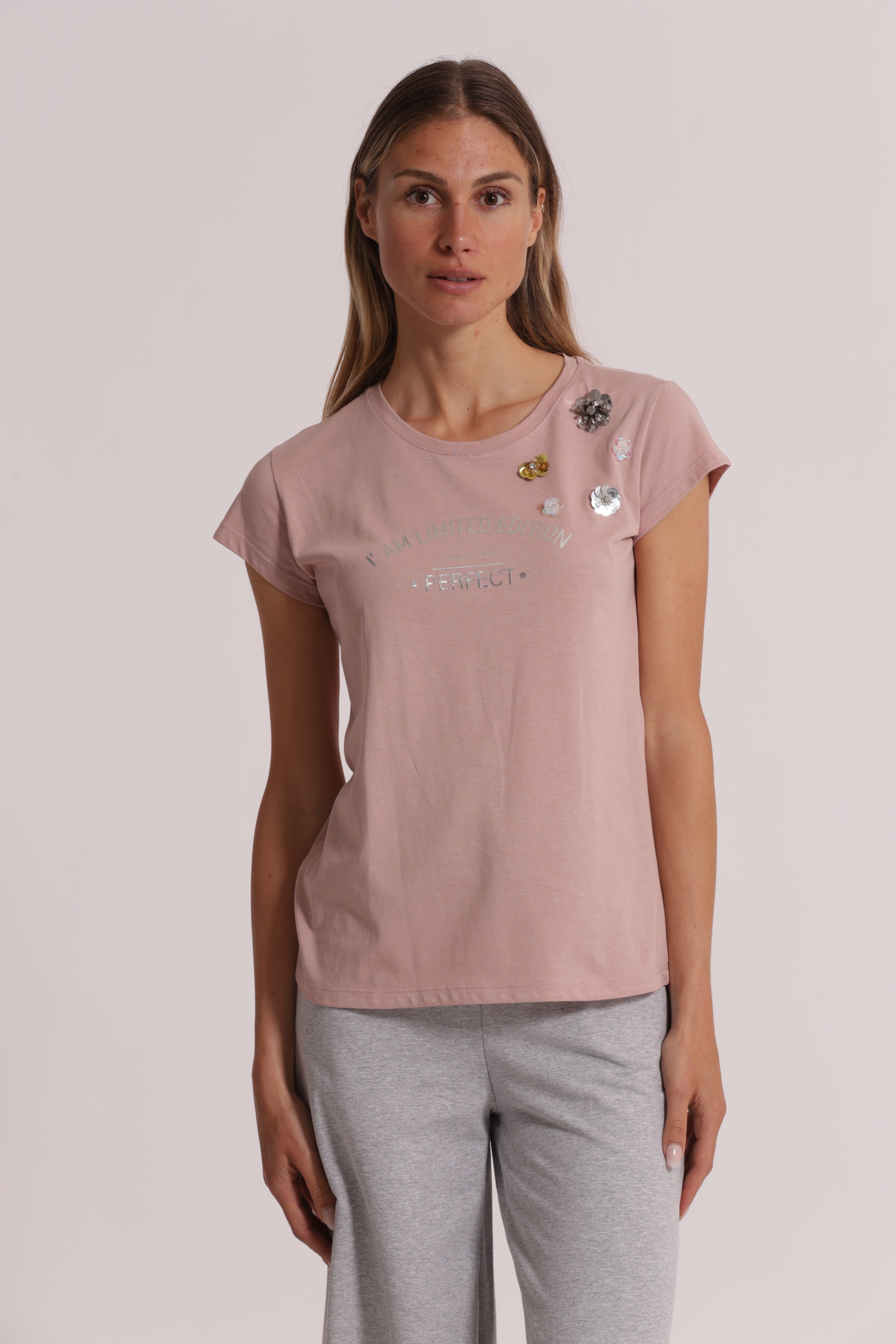 Mimi Mua I Am Limited Edition t-shirt panna con strass
