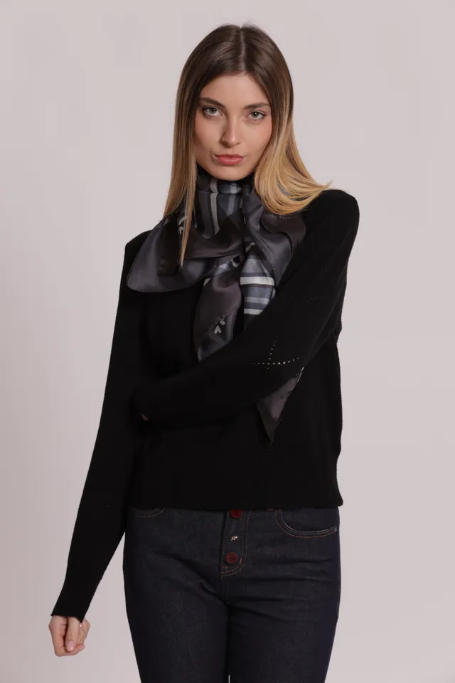 Mimi Mua foulard righe diagonali nero 90x90 poliestere