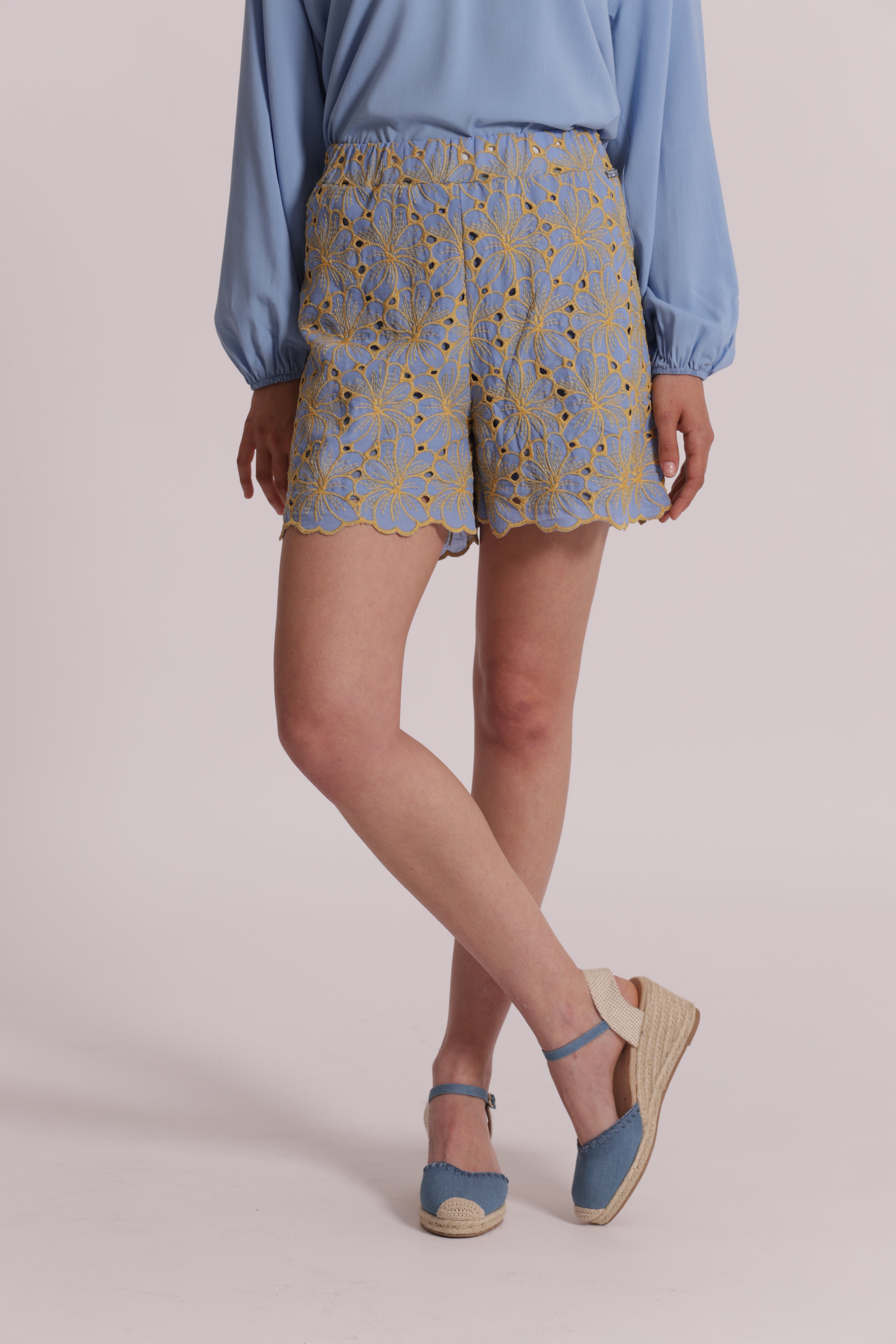 Mimi Mua Shorts Sangallo Pantaloni Panna Ocra Cotone