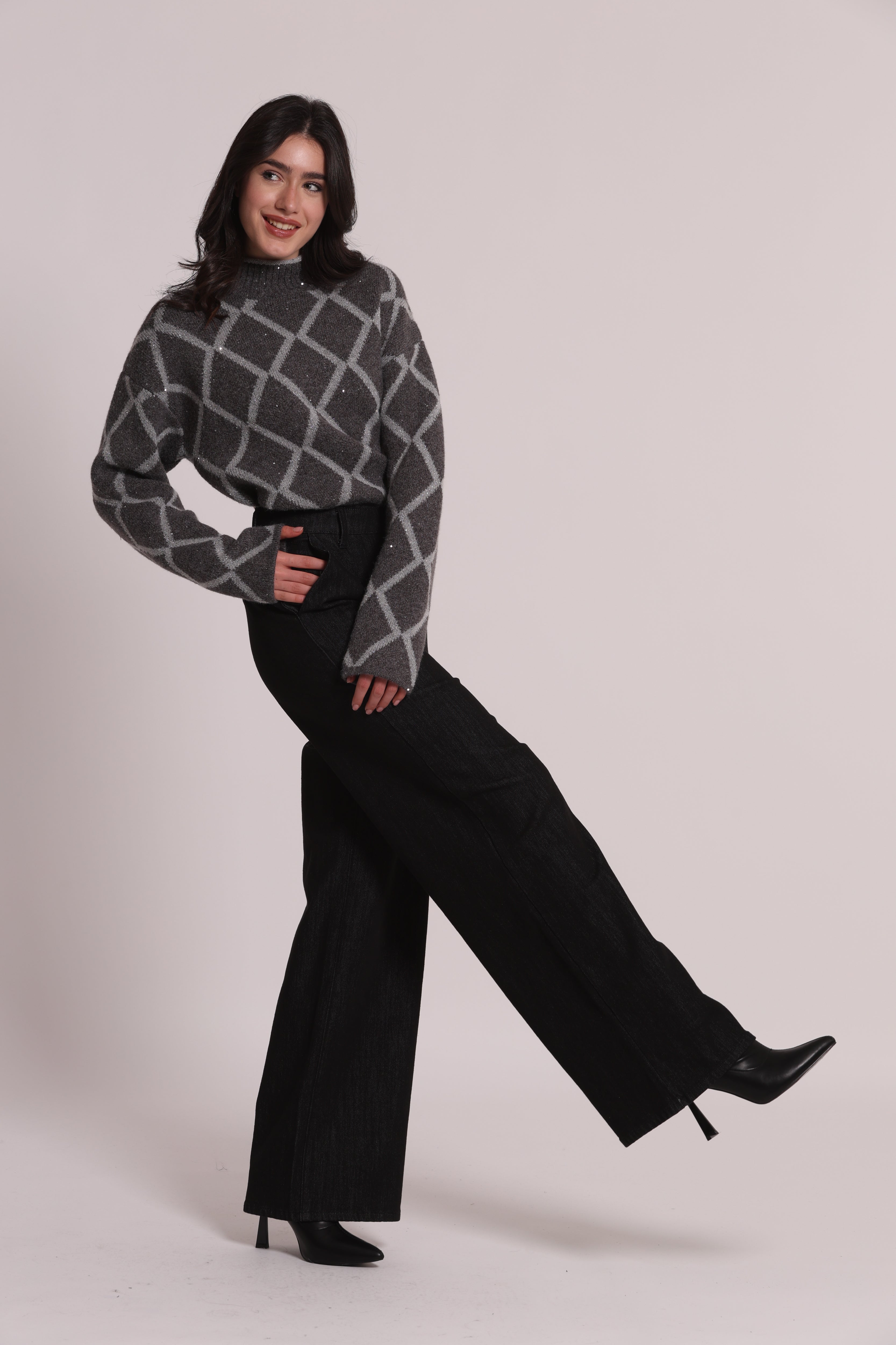 Mimi Mua Palazzo jeans nero gamba larga