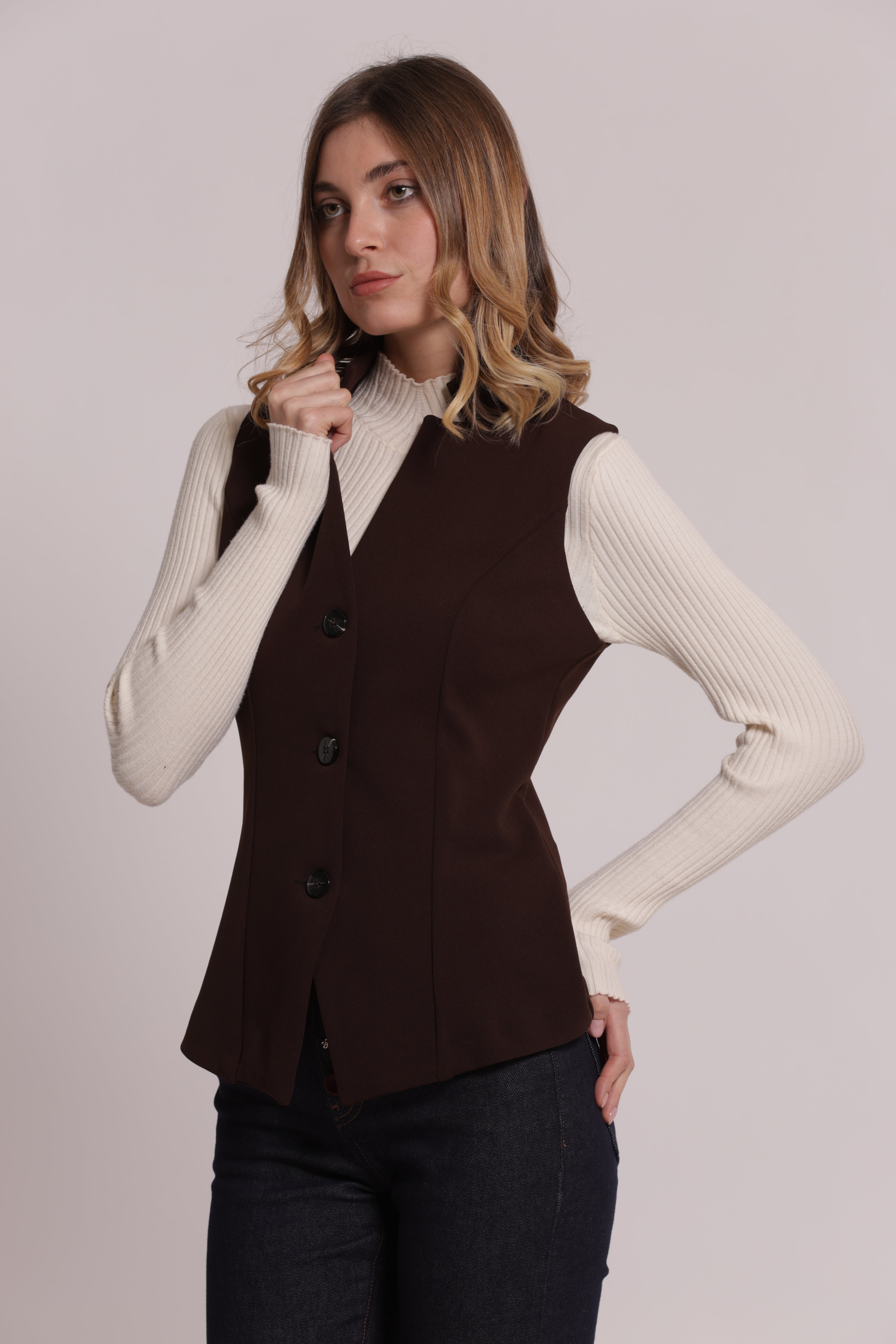 Mimi Mua Scuba Crepe gilet nero