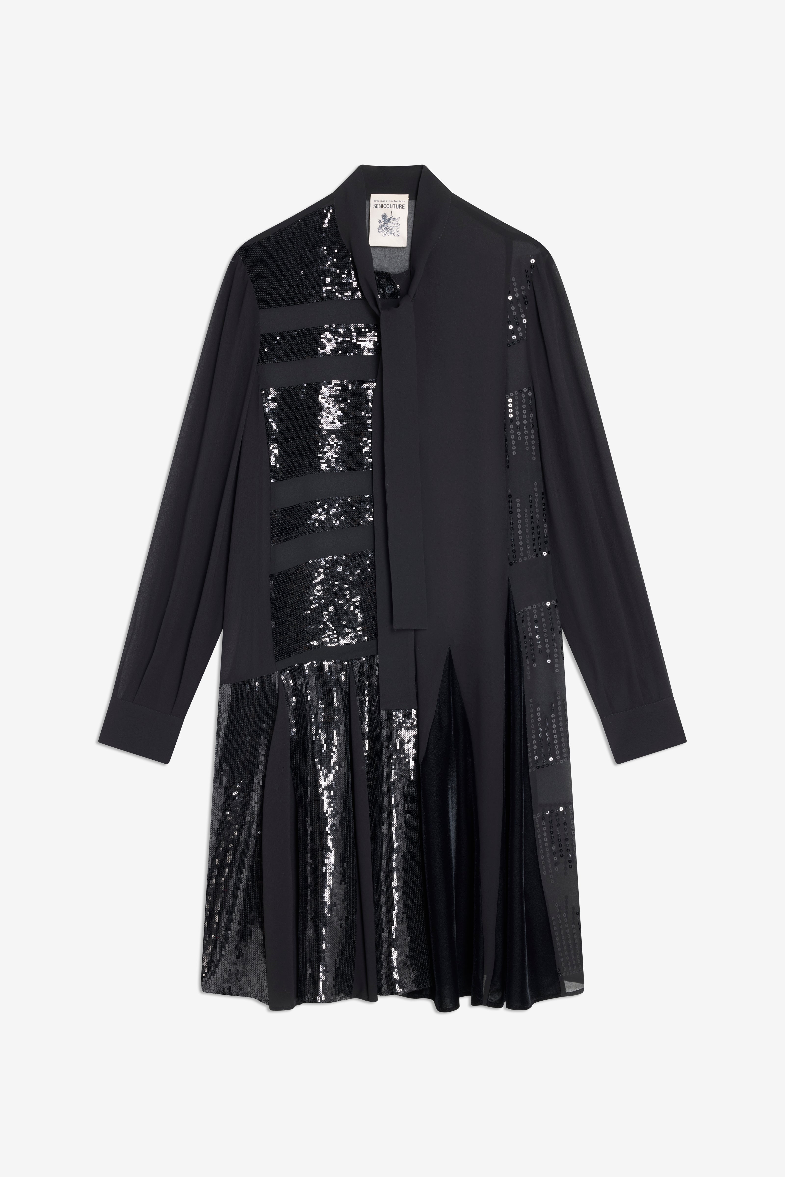 Semicouture Flo abito georgette ricamato nero