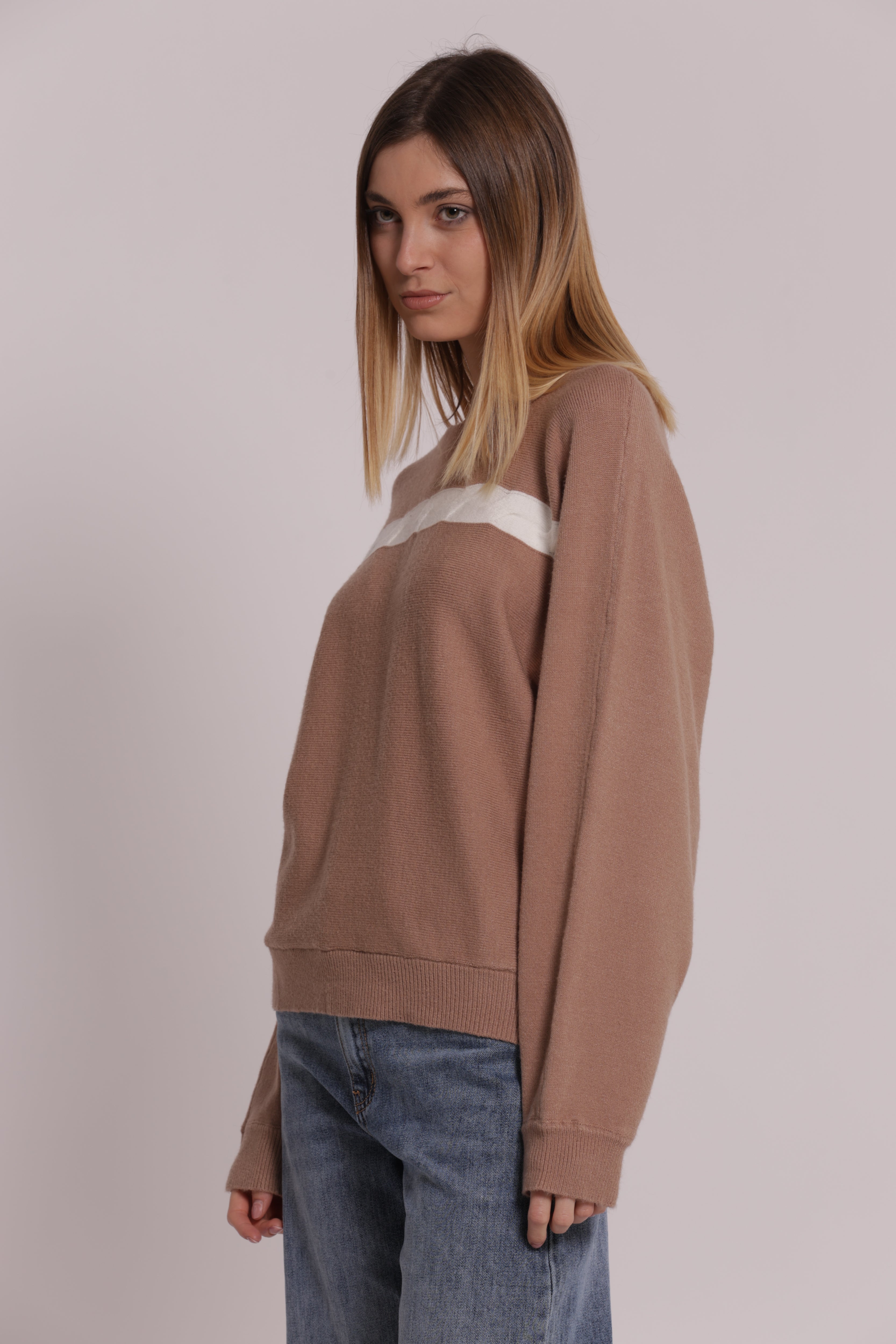 Mimi Mua Maglia Scollo Tondo Treccia in Viscosa