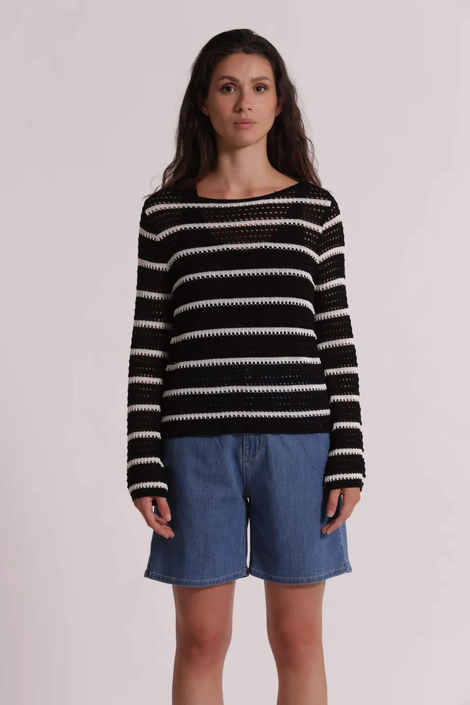 Mimi Mua maglia traforata bicolor nero panna