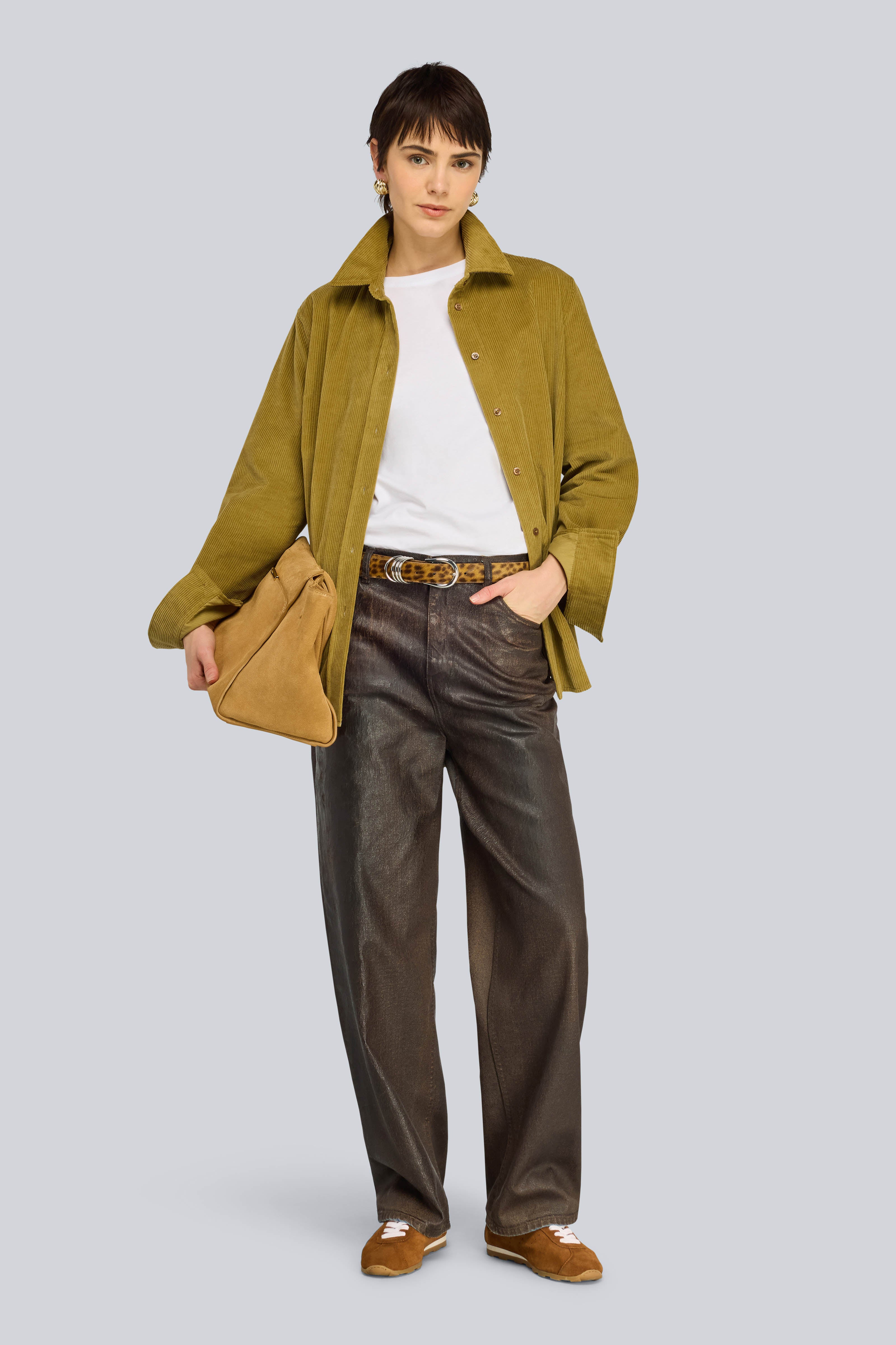 Semicouture Pollyana S6WR42 camicia kaki velluto