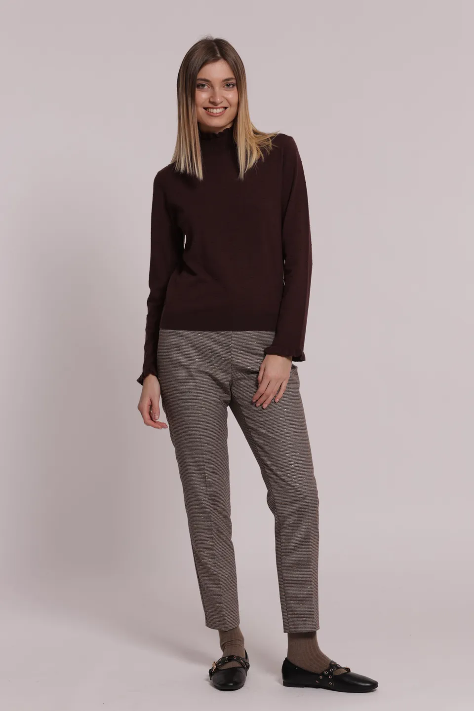 Mimi Mua Pantalone Sigaretta Pied Poule Bordeaux