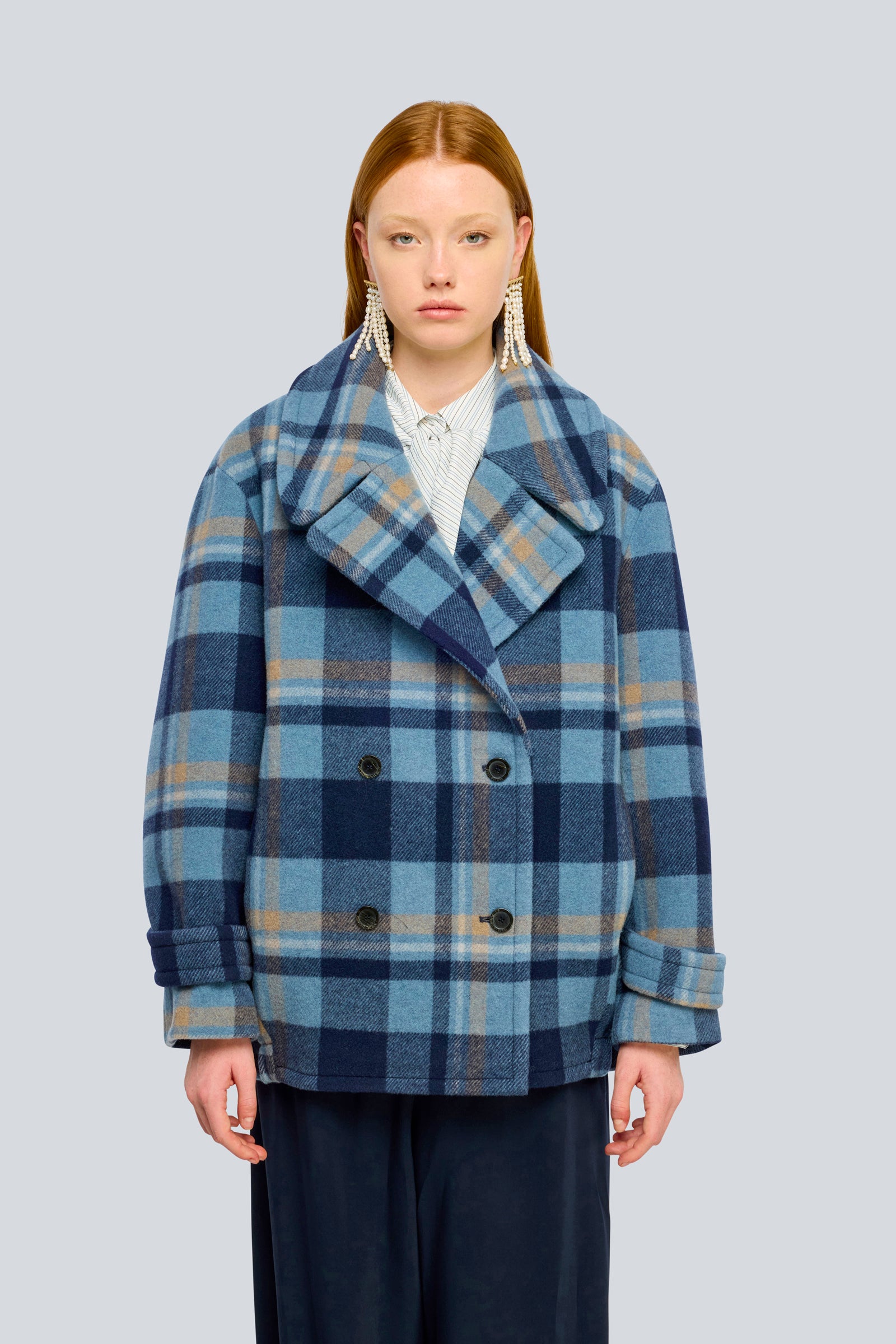 Semicouture Lizzy cappotto panno check atlantico