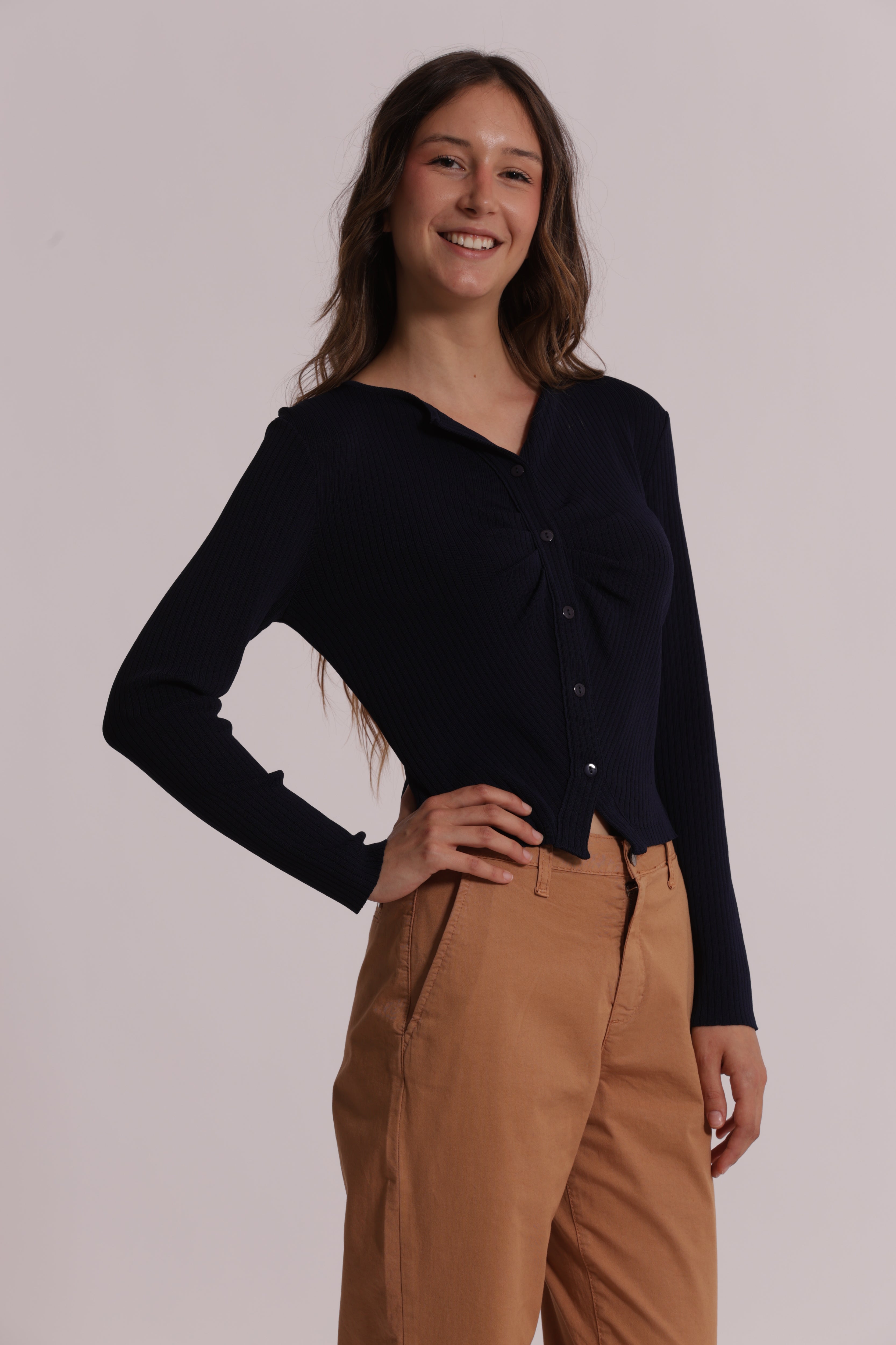 Mimi Mua Cardigan Maglia Increspato Panna Morbido