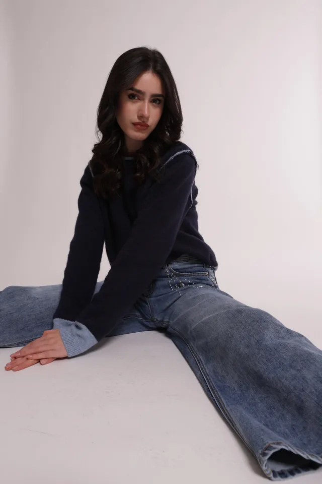 Mimi Mua Jeans palazzo applicazioni laterali jeans blu medio