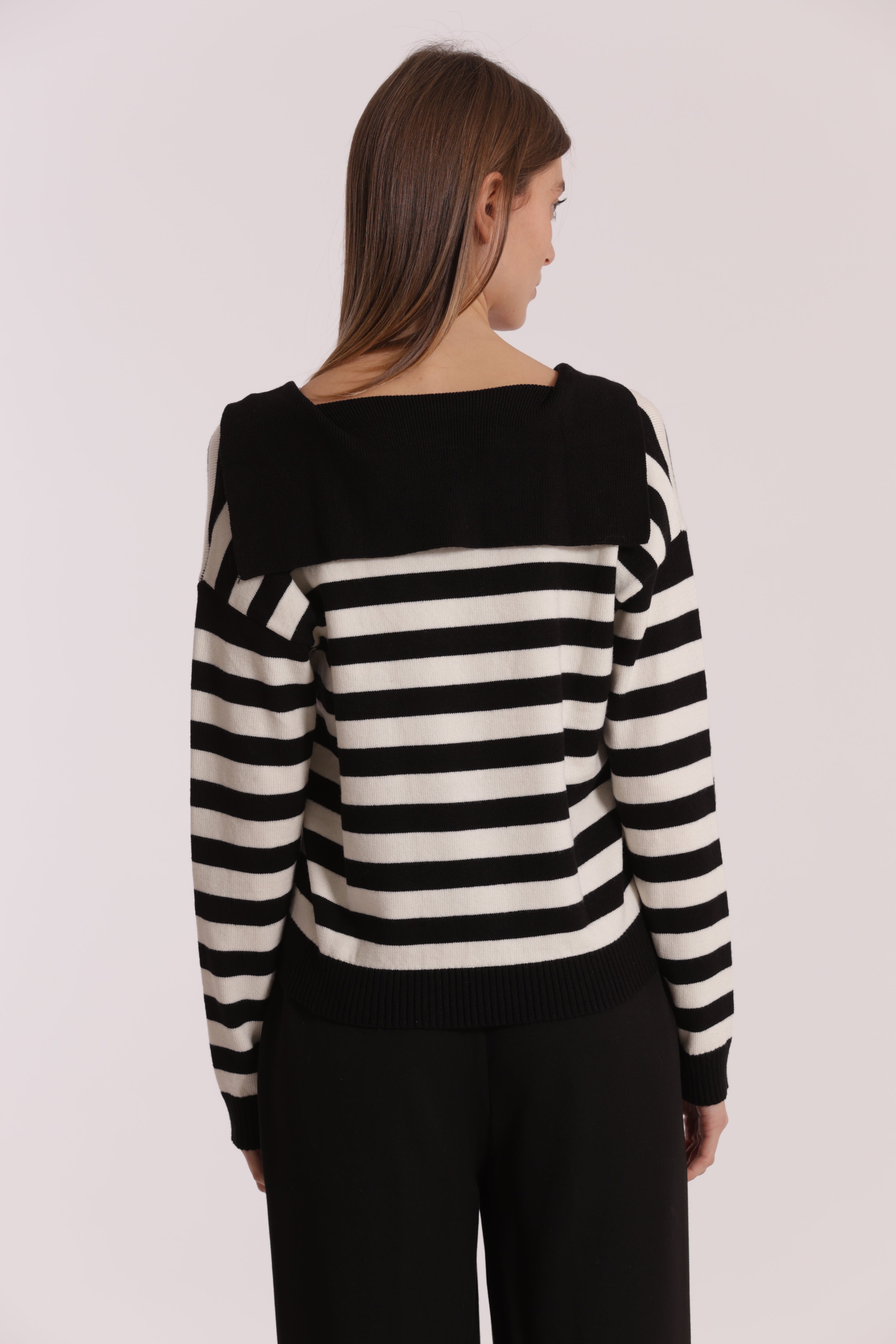 Mimi Mua maglia polo a righe nero bianco