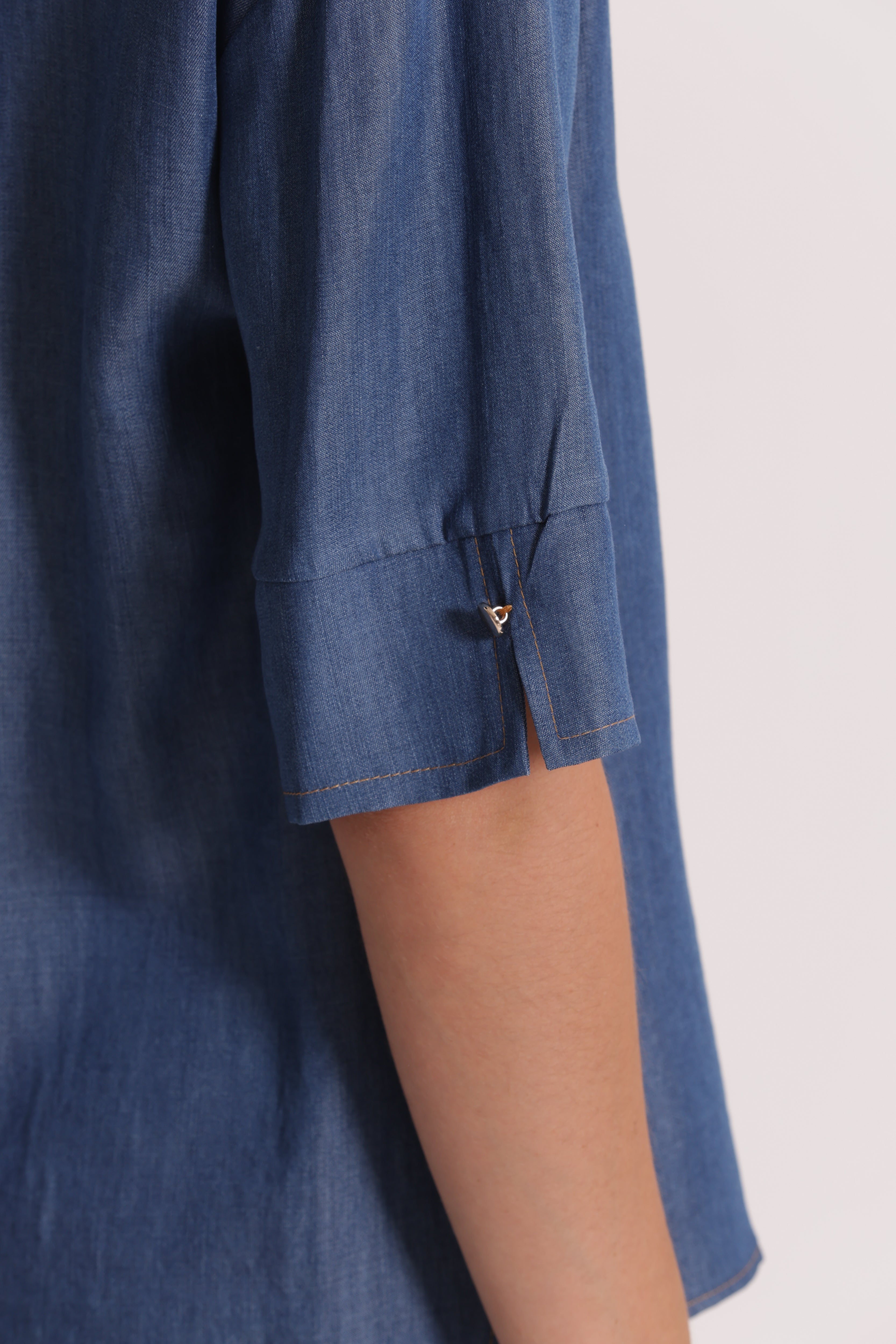 Mimi Mua Blusa Maniche Corte Denim Lyocell