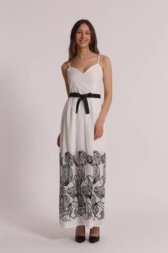 Mimi Mua Mussola Cotone abito lungo bianco ricamo