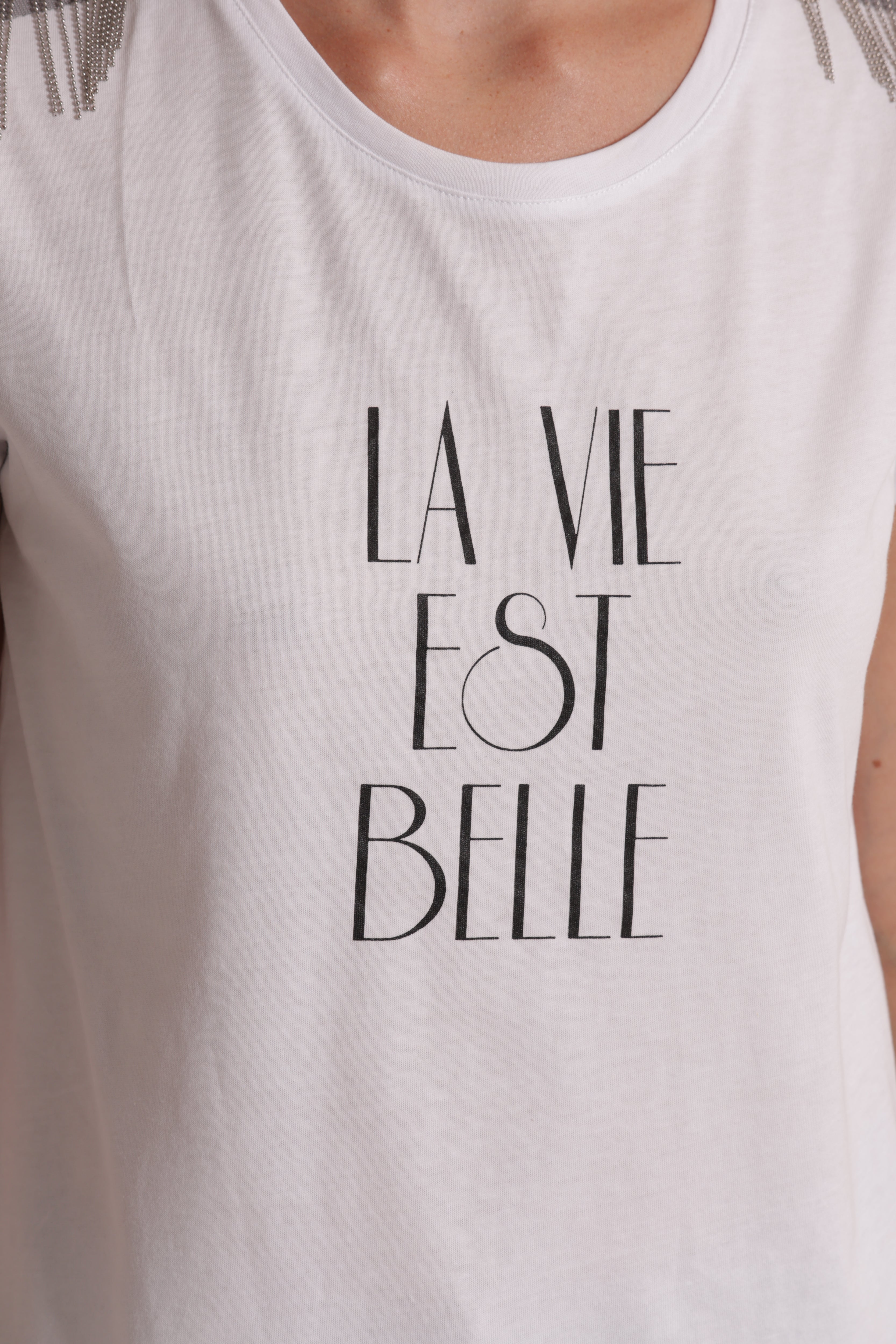 Mimi Mua T-Shirt La Vie Est Belle Frange Bianca Cotone