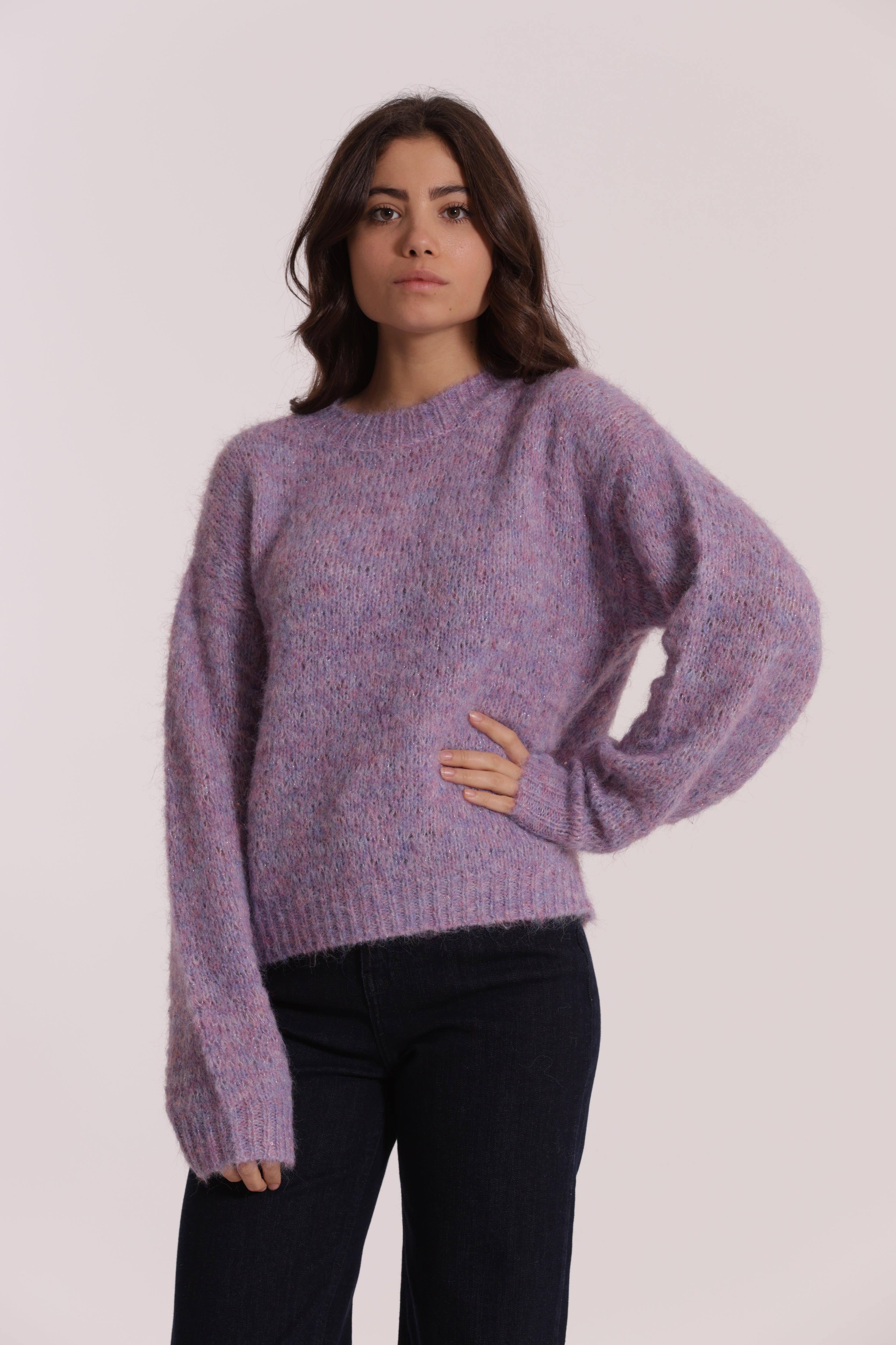 Mimi Mua Maglia Scollo Tondo Paillettes Malva