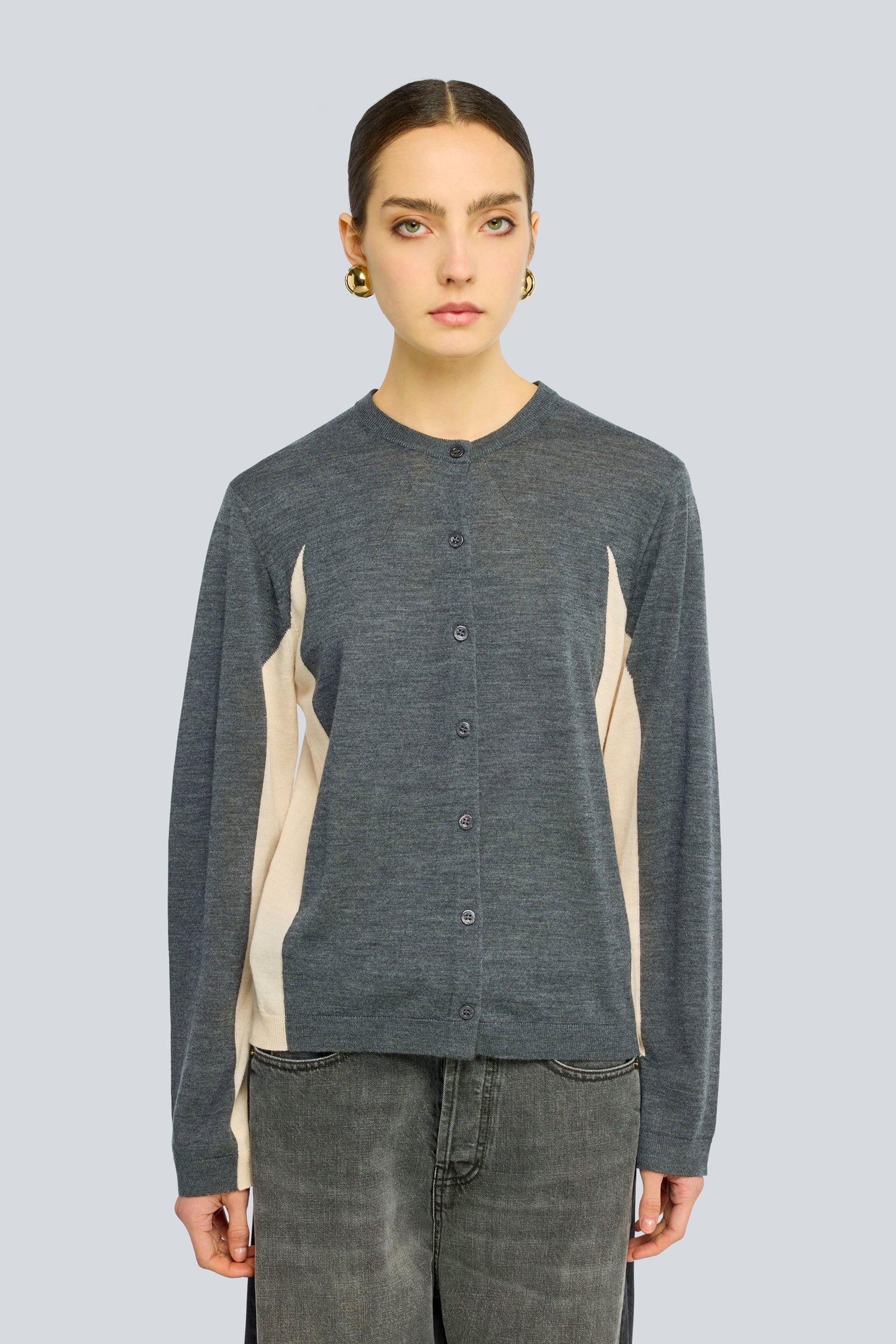 Semicouture Delia cardigan lana block color grigio-burro